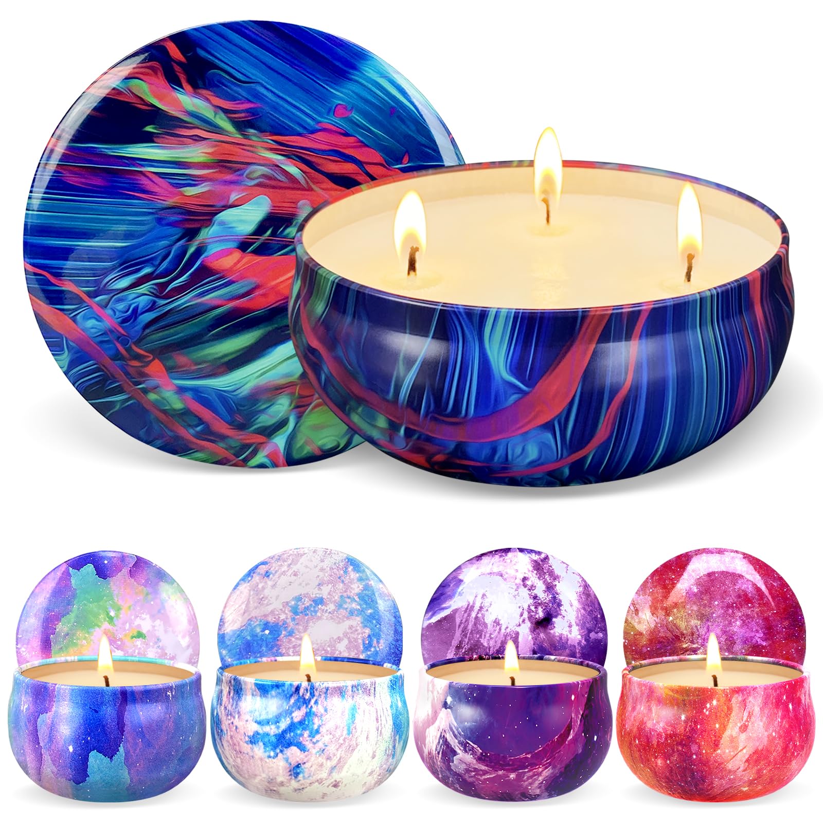 Home Scented Candles - Strong 100% Soy, Non-Toxic, Scented & Gift Small Candle Set, Adult Prizes, Baby Shower Prizes (5 Pack - 1 Large 4 Small)