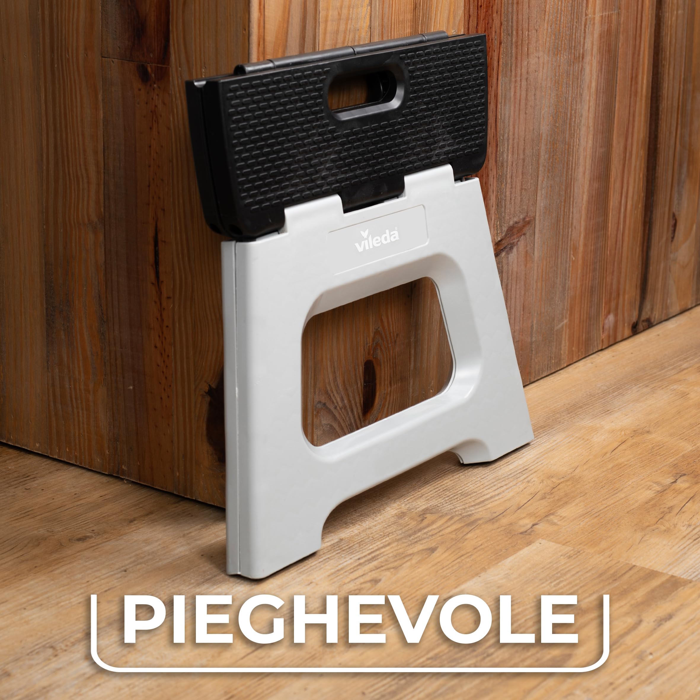 Vileda Sgabello Pieghevole 23cm - per Adulti e Bambini fino a 150 kg - Rivestimento antiscivolo - Sgabello plastica, Sgabellino da Bagno e Cucina - Scaletta Sgabello - Folding Stool