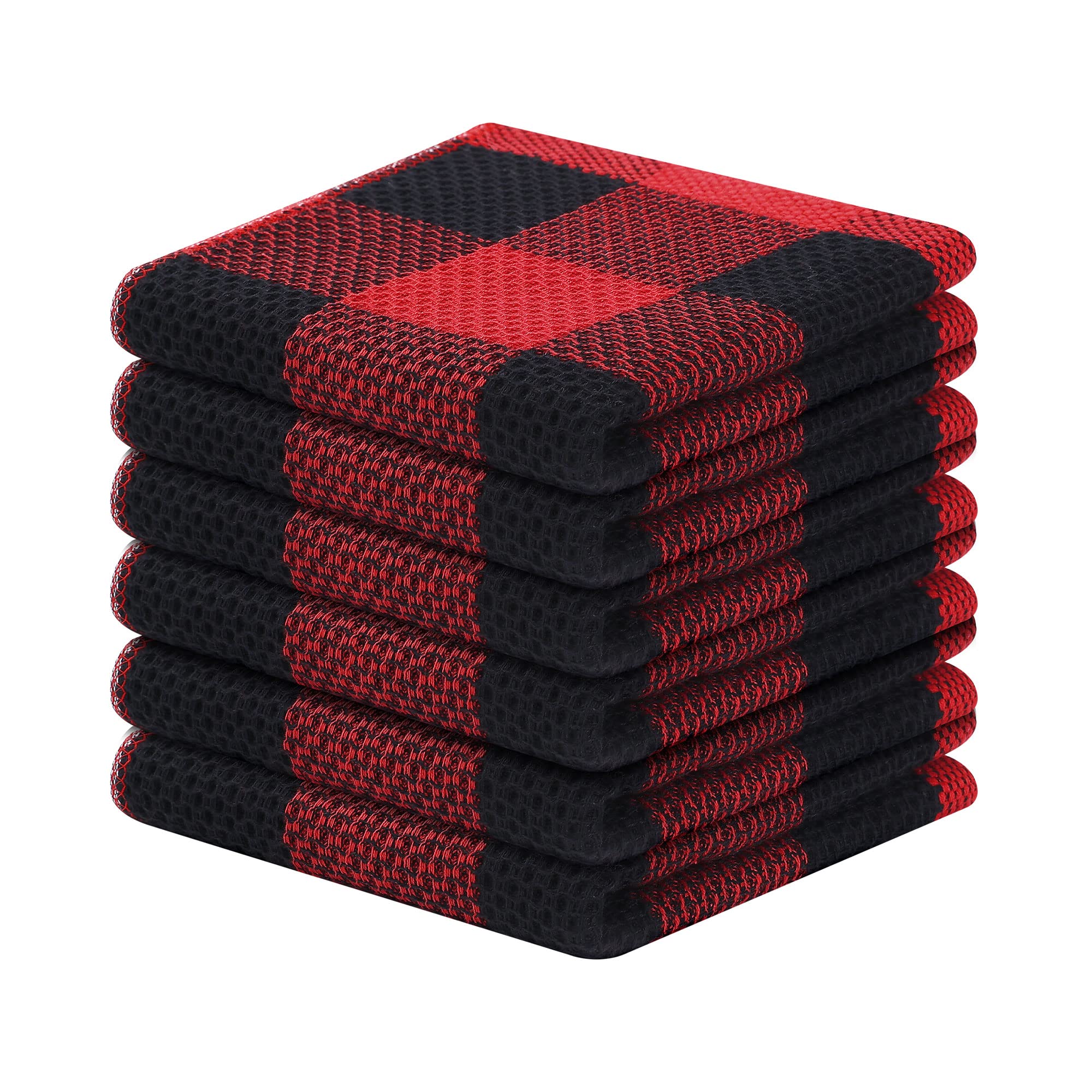Mordimy 100% Cotton Waffle Weave Plaid Dish Cloths, 12 x 12 Inches, Super Soft and Absorbent Quick Drying Buffalo Check Dish Rags for Kitchen, 6-Pack,