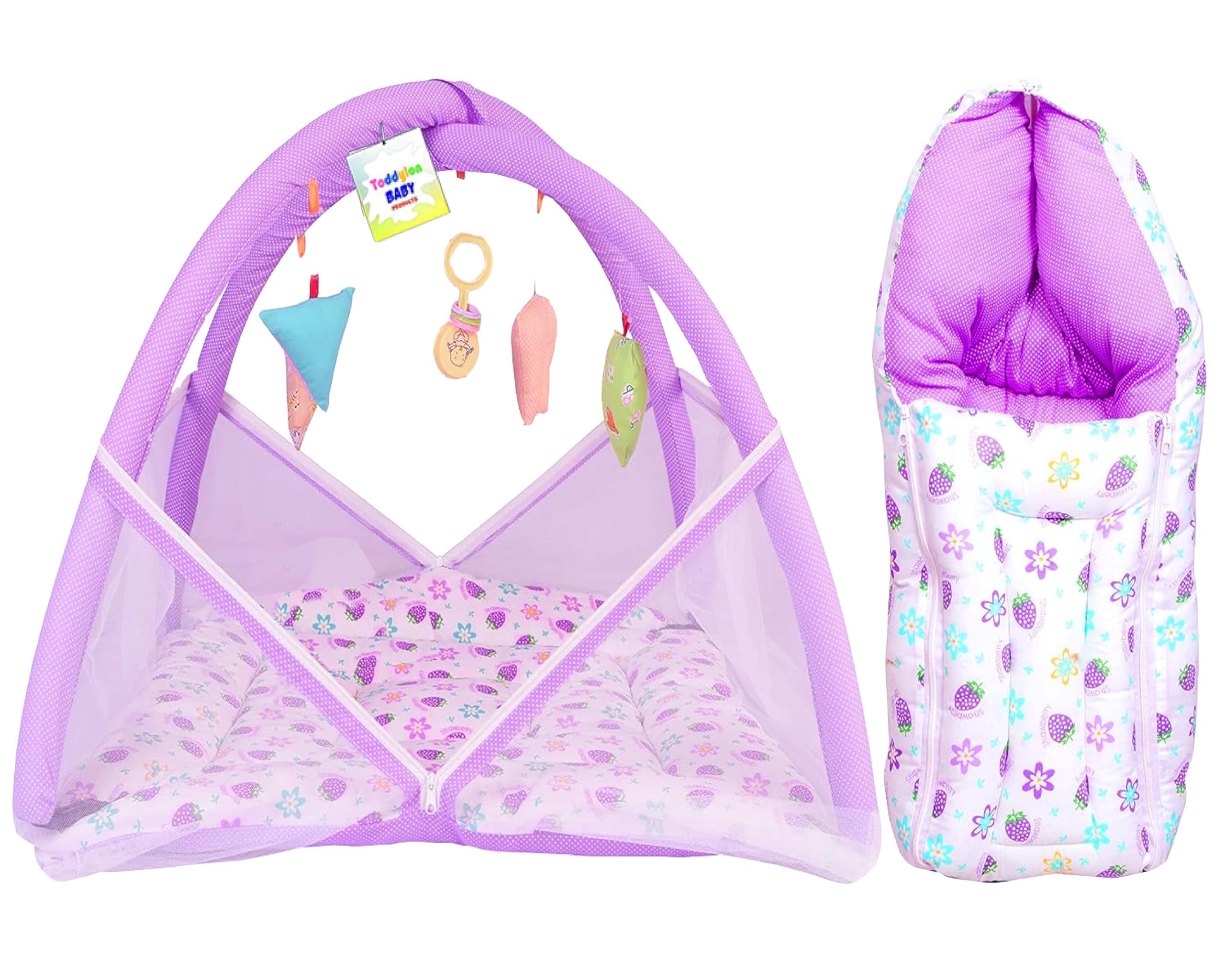 Toddylon Baby Bedding Set New Born Baby Bed | Mattress | Mosquito Net | Carry Bag | Essentials | Carry Bag | Cotton Combo | Infant beds | Products (0-6 Months) (2PCS Set)