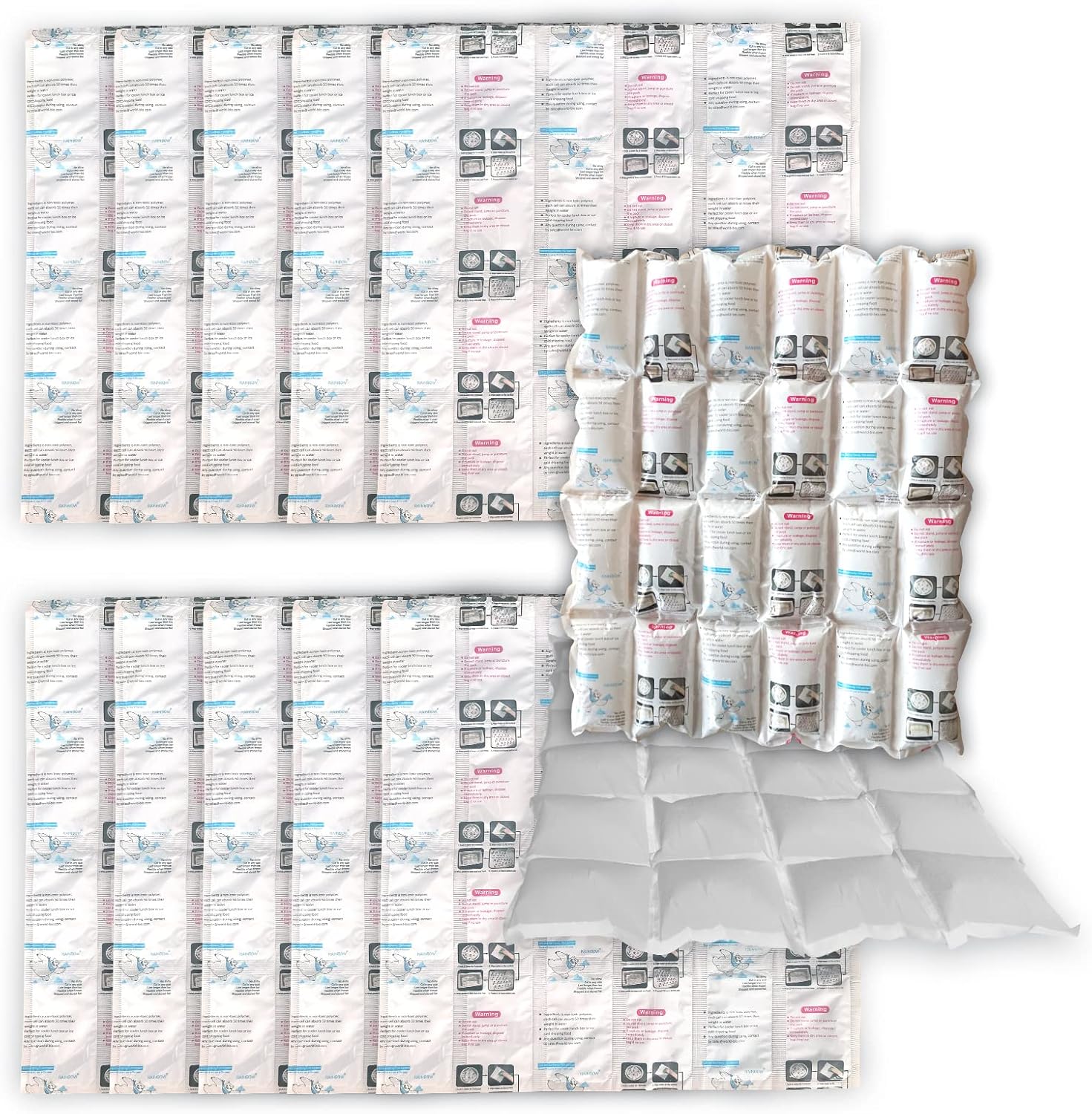 RAINBOW Dry Ice Packs for Shipping Long Lasting, Reusable Cold Ice Pack Sheets for Lunch Box, Flexible Dry Ice Packs for Coolers, Dry Ice for Shipping Frozen Food, 12 Ice Cells Each Sheet, 100 Sheets