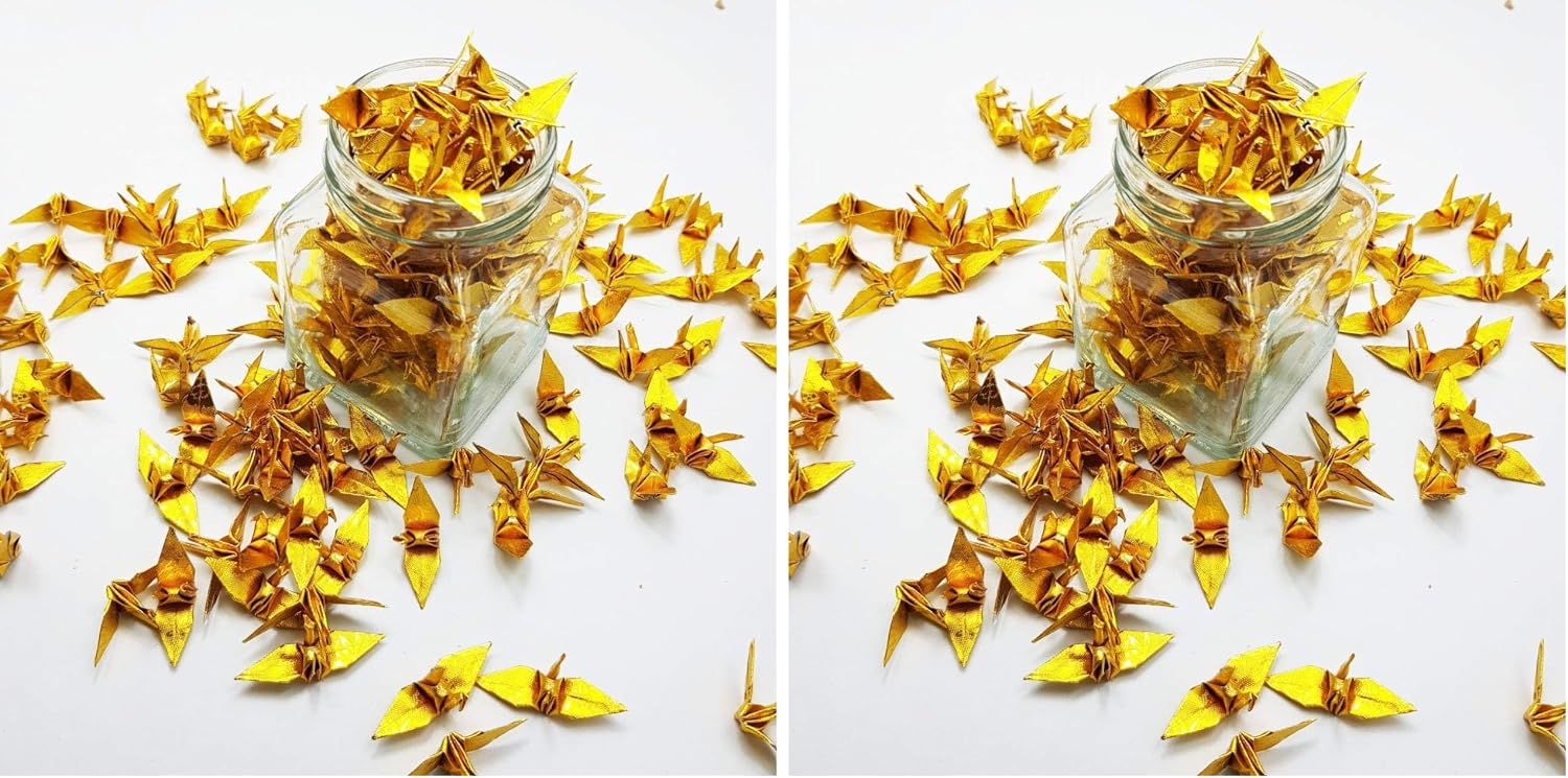100 Origami Paper Crane Gold Rose Pattern Made of Small 1.5 inch Origami Crane for Wedding Gift, decorate , backdrop wedding (Pack of 2)