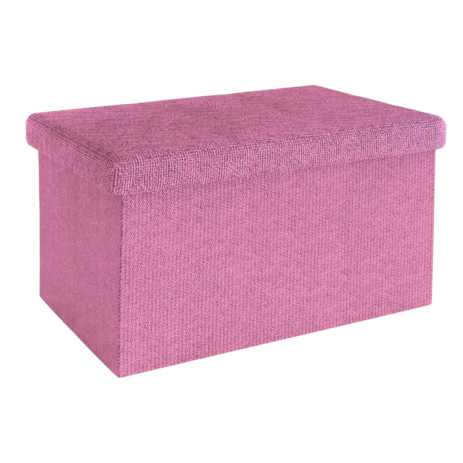 INTIRILIFE Banco Plegable 49x30x30cm en Rosa - Asiento Cubo de Tela con Espacio de Almacenamiento y Tapa en Aspecto de Lino - Asiento Cubo reposapiés Plegable Caja de Almacenamiento arcón Taburete