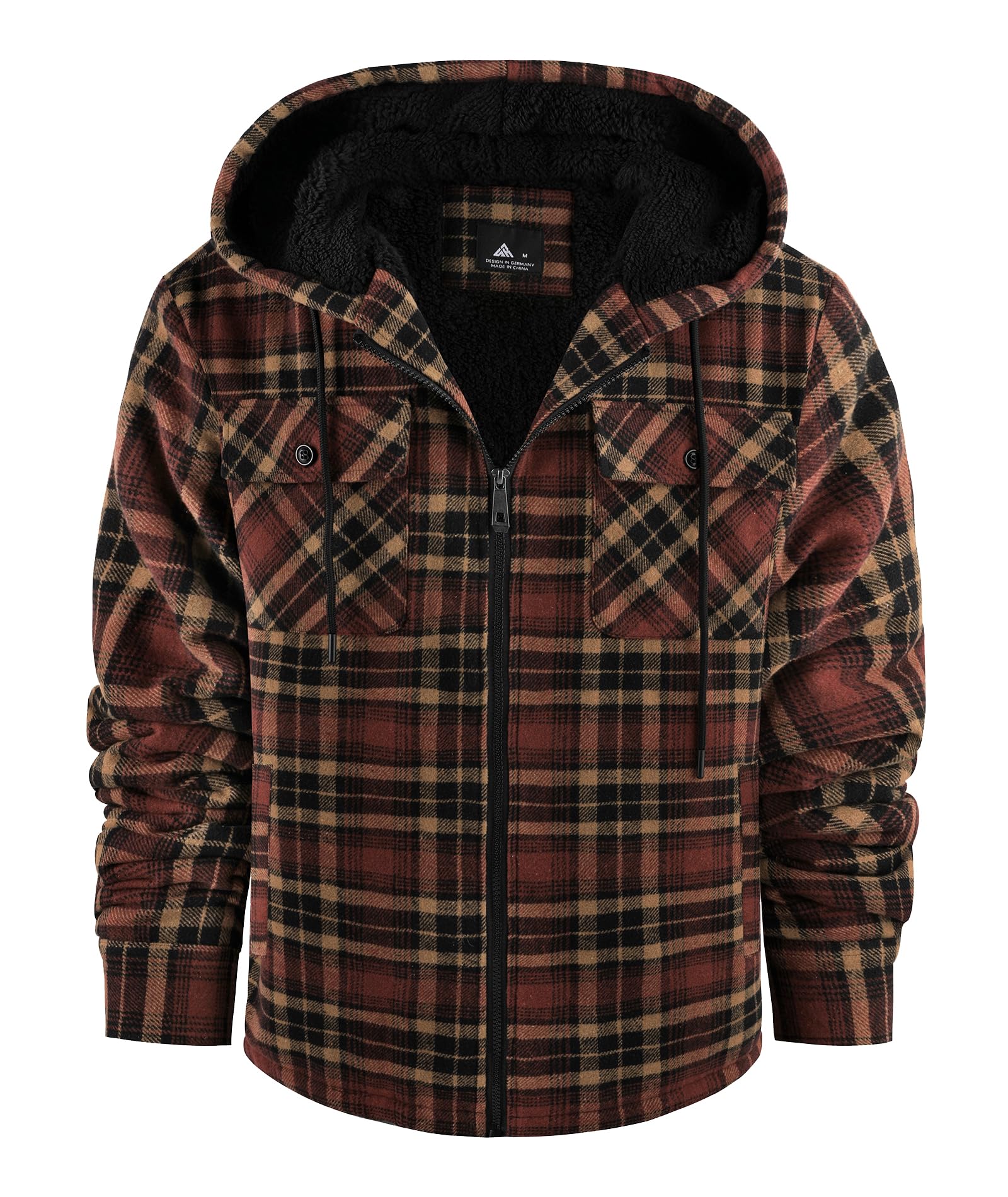 JACKETOWN Herren Fleecejacke Flanell Hemdjacke mit Kapuze Übergangsjacke Warm Gefüttert Kariertes Holzfällerhemd Winterjacke mit Taschen Casual Outdoor Mantel für Herbst Winte