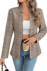 Blazer feminino xadrez aberto na frente com gola alta para trabalho casual