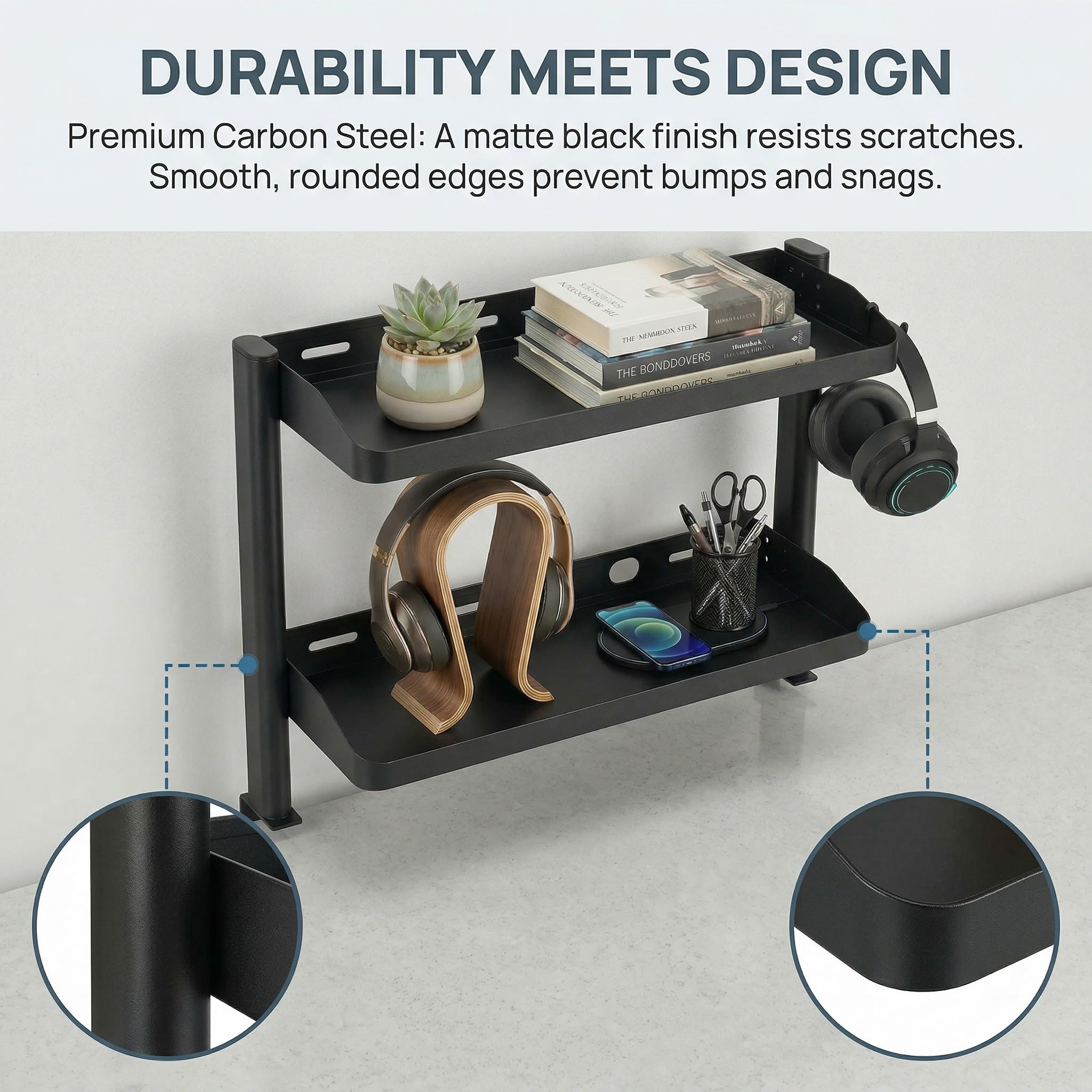 SOONHUA Organizer da scrivania a 2 animali, sopra o sotto la scrivania, con 2 supporti per cuffie e 3 ganci, non è necessario alcun foro, per dispositivi da gioco, gadget per ufficio