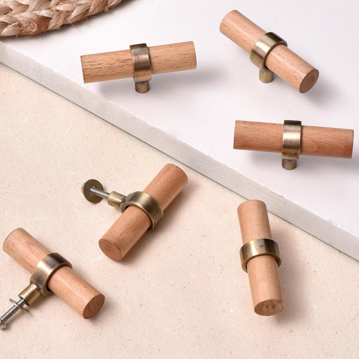 Indian Shelf Pack of 6 Natural Wooden Plain Designer Drawer Handles Dresser Knobs Cabinet Pulls Stylish Decorative Style