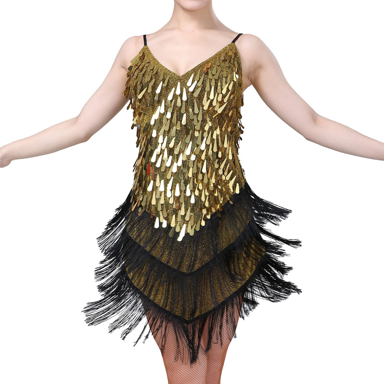 Robe De Danse Latine Sans Manches – Strass Et Franges – Salsa Rumba Chacha Tango – Justaucorps Gym
