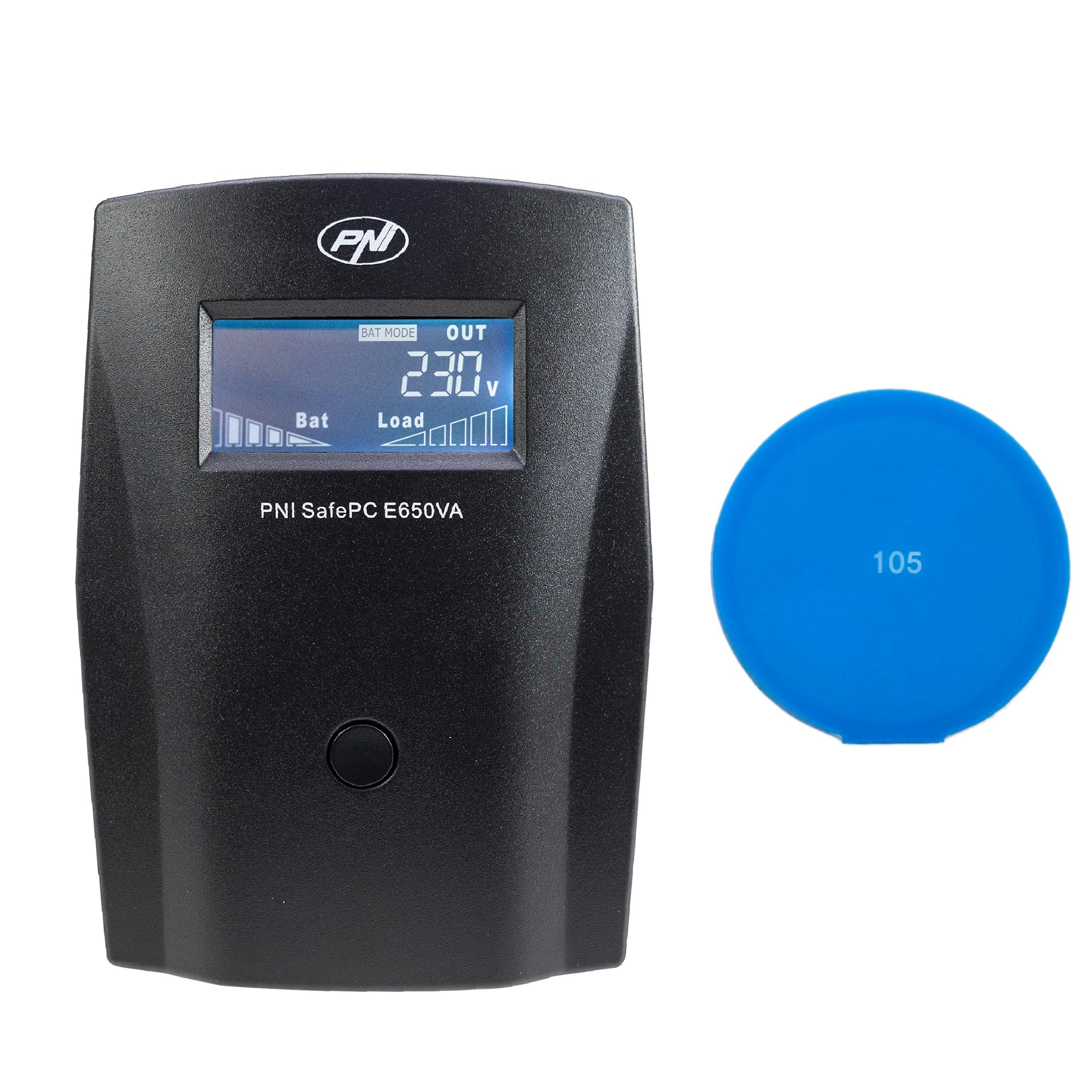 PNI SafePC E650VA Kit UPS, potenza 390W, 1.8A, uscita 2 x 230V, schermo LCD 7.2A batteria inclusa + Gift Sticky Pad Blu