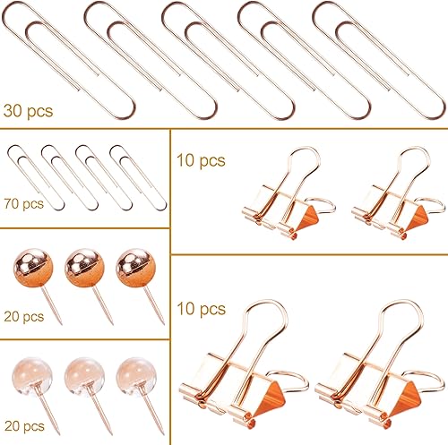 Miniatura 4 de Juego de clips de papel dorados, 160 piezas de suministros de oficina dorados y accesorios con clips dorados y clips grandes para carpetas de papel
