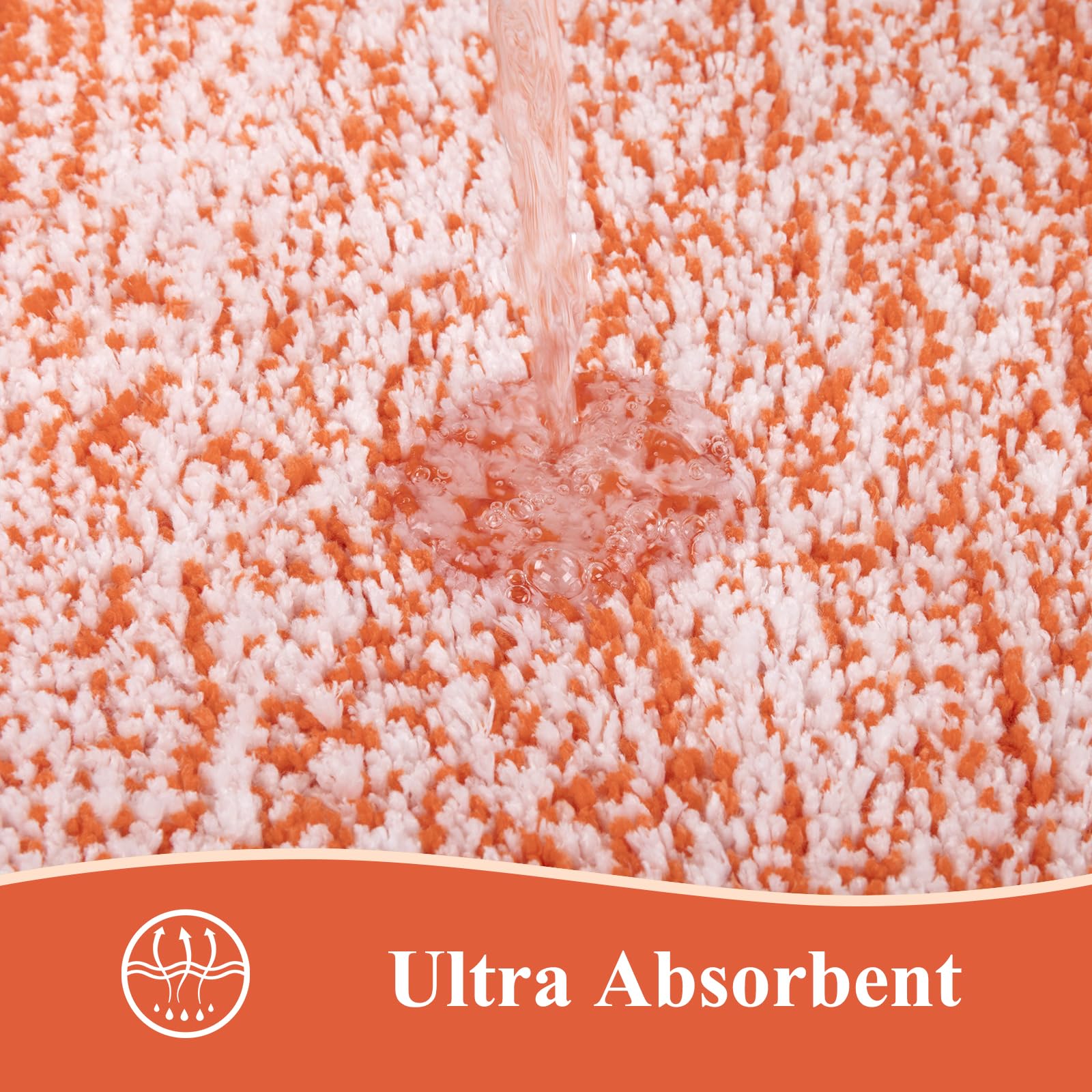 Vaukki Lot de 2 tapis de salle de bain de luxe doux, antidérapants et lavables, en microfibre à poils longs et absorbants à rayures pour baignoire, salle de bains et douche (45,7 x 66,8 cm + 50,8 x