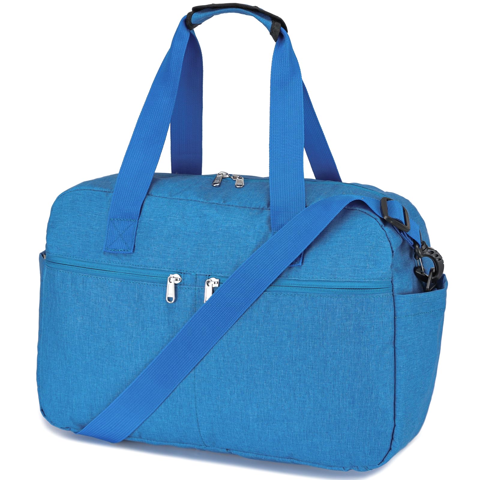 17" Small Gym Bag for Womens & Mens - Personal Item Travel Duffle Bag with Wet Pocket and Trolley Sleeve | Under Seat Weekender Carry on Luggage (Blue