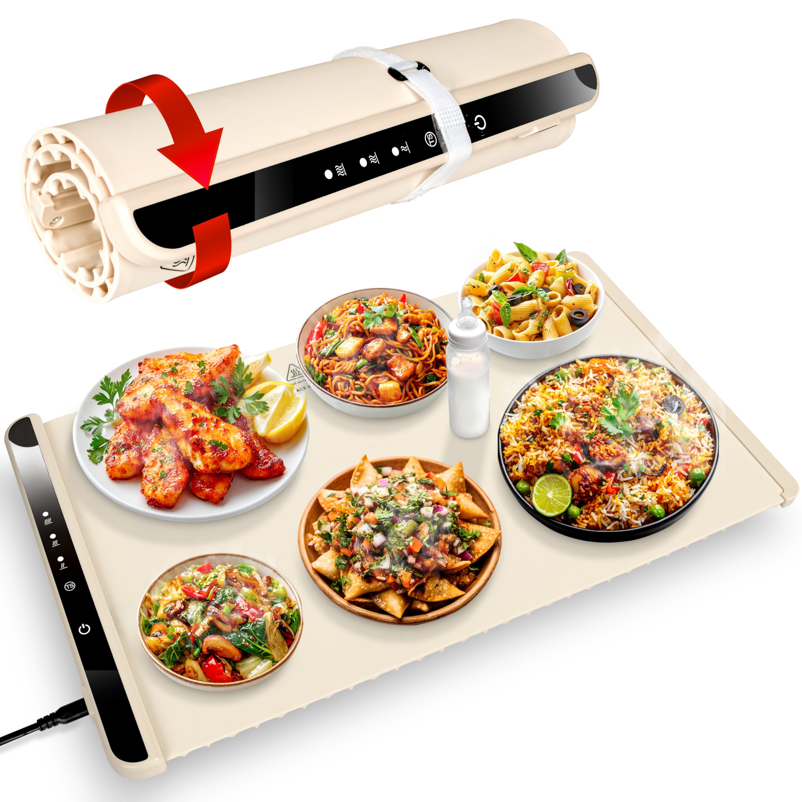 ELITE ECOMMERCE Warming Mat for Food Comes with 3 Temperature Settings, has Auto Shutdown Function, can Quickly Heats up in 10 Seconds, is Portable & Easy-to-Carry (White)