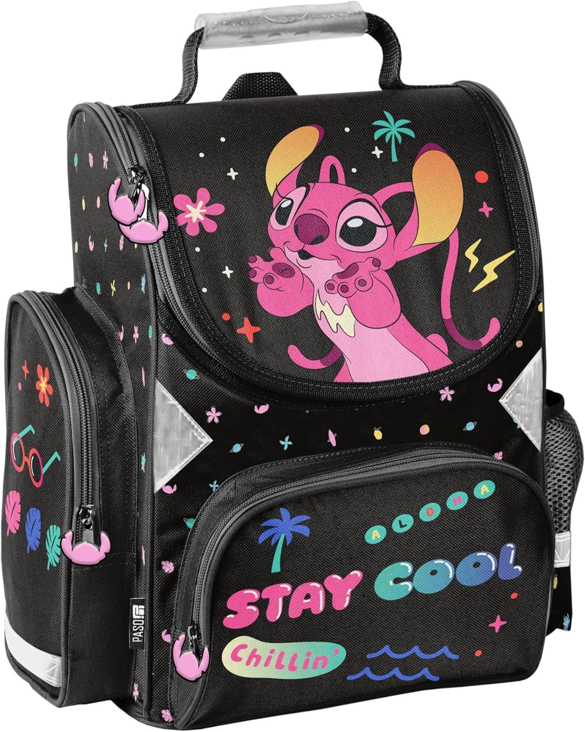 PASO - Schulranzen für Jungen und Mädchen, 8er-Set - Schul-Rucksack für Kinder mit Federmäppchen- Schuhbeutel Hausaufgabenheft- Stitch