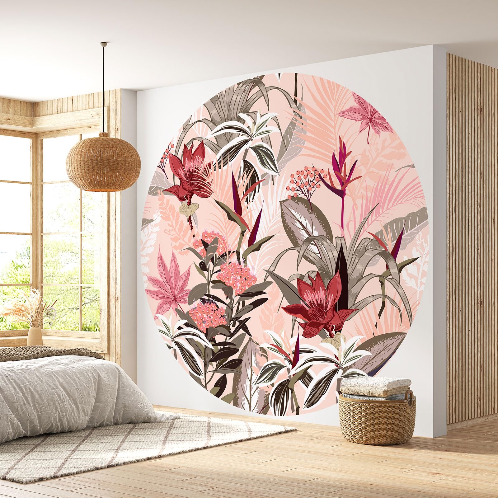Papier peint rond floral Lumalea lavable de diamètre 250 cm