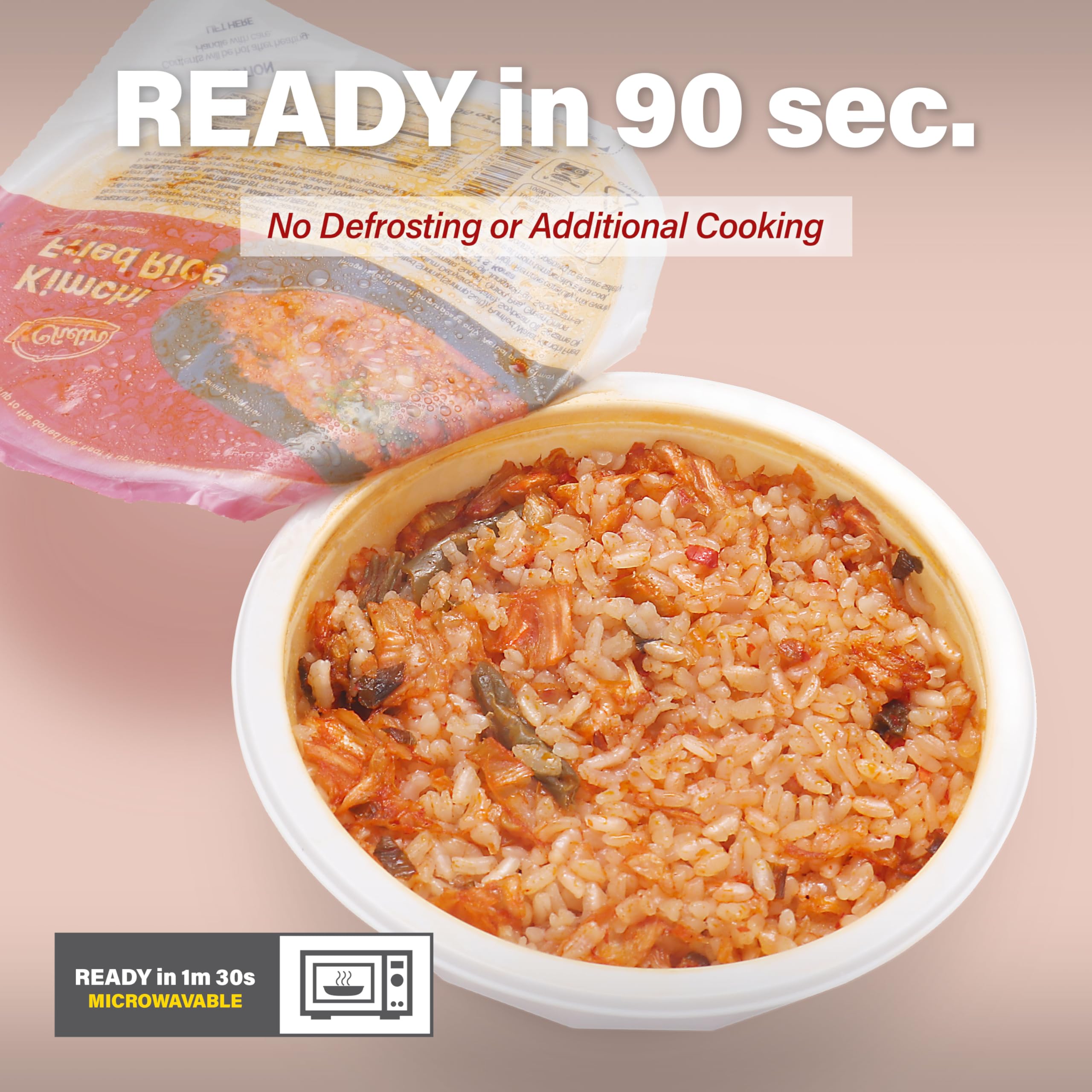 Microwaveable Korean Kimchi Fried Rice (Pack of 6), Korean Food, Instant, Quick & Delicious, Shelf- Stable, On-the-Go Meals, 7.05 oz per Bowl