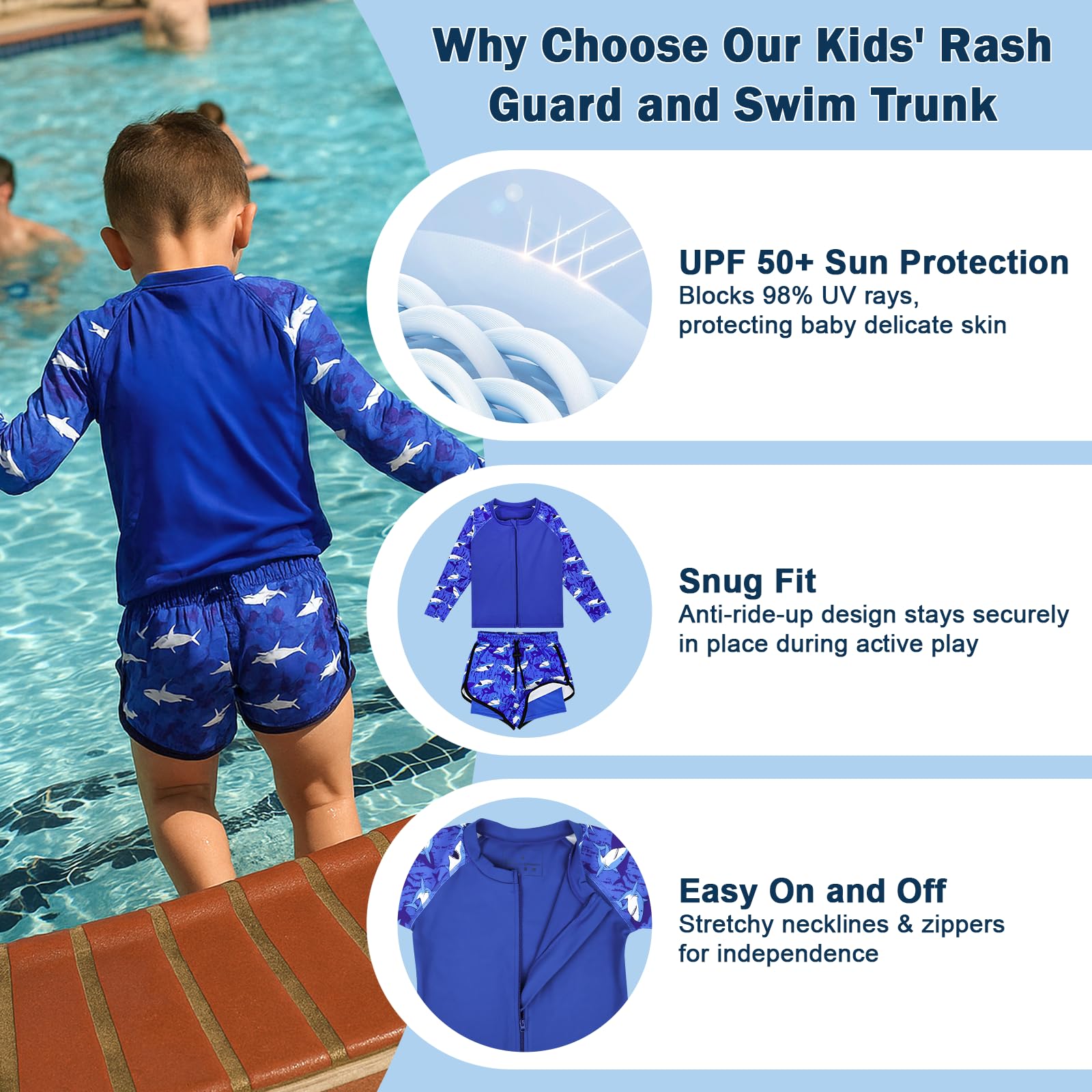 MOEMOE BABY Costume da bagno per bambini e bambine, 2 pezzi, protezione UV rash-Guard, costume da bagno con maglietta a maniche lunghe e pantaloncini da bagno