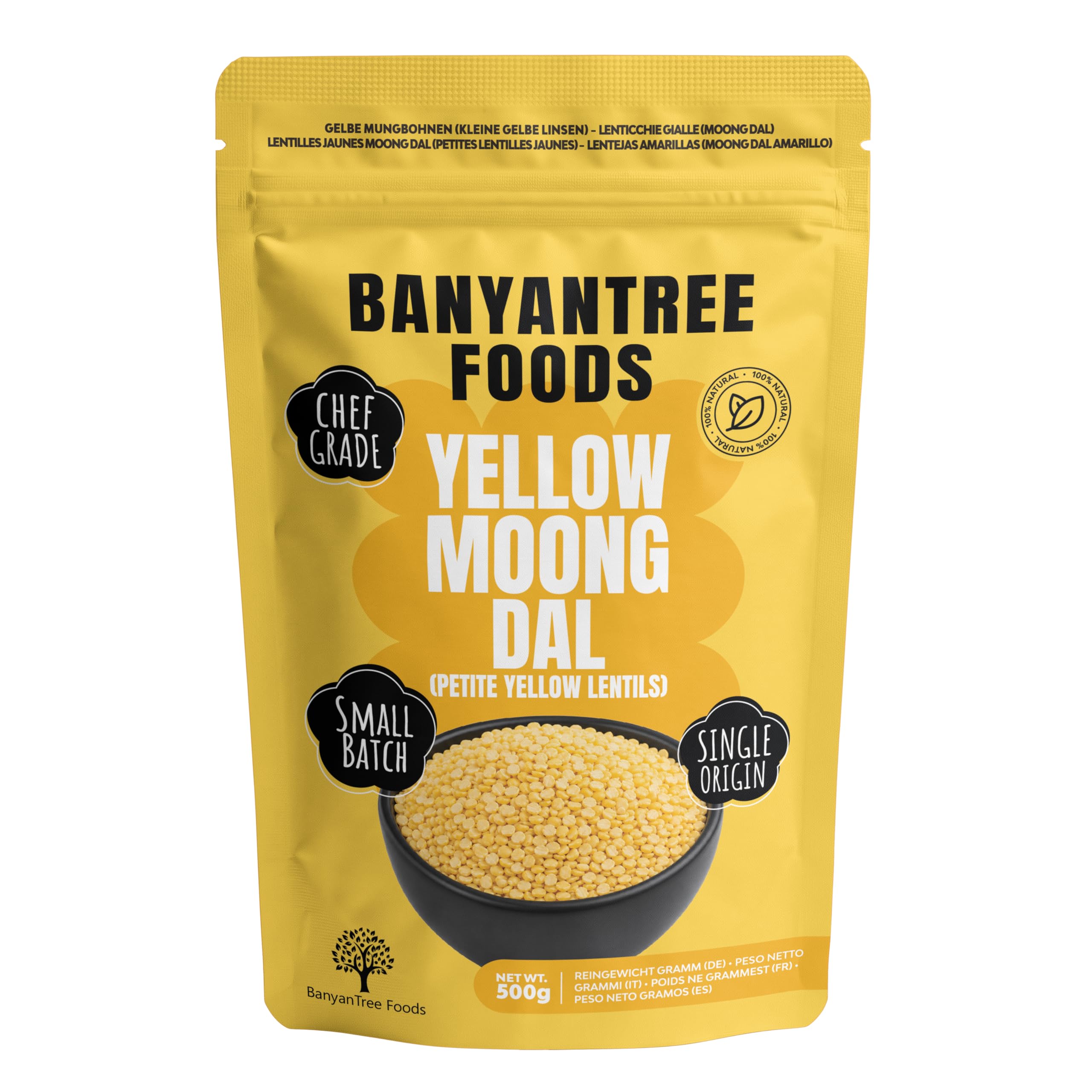 BanyanTree Foods Lenteja pequeña amarilla dividida (Moong Dal amarillo) 500 g
