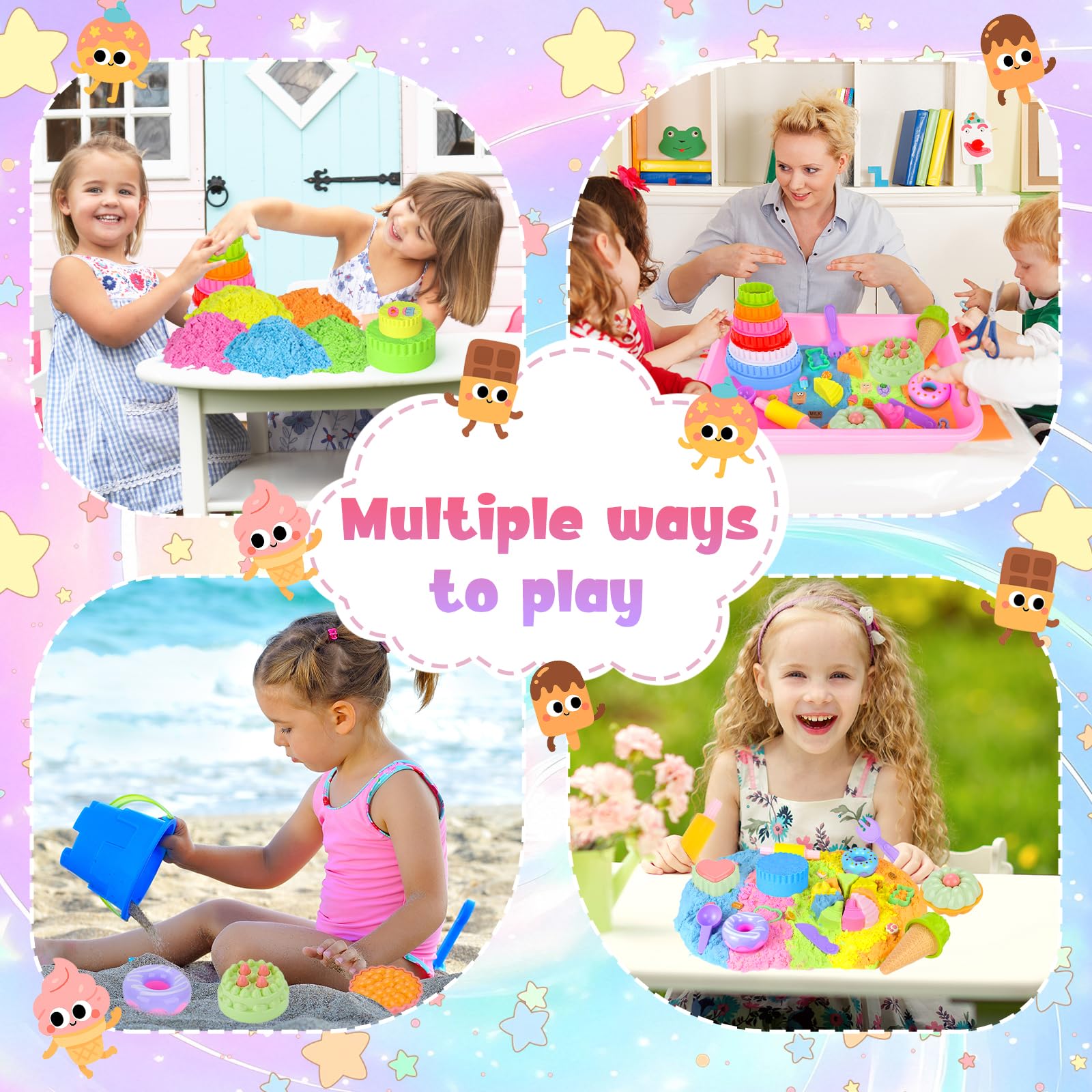 BBWELL Sable Magique Enfant,Jouet Sensoriel de Sable 900g Magic Sand 5 Couleurs,Sables Jouet Kit,Fille Jeu de Sables Kit,Sablees Magique Dessert Kits,Cadeau D'anniversaire Enfant de 3+ Ans