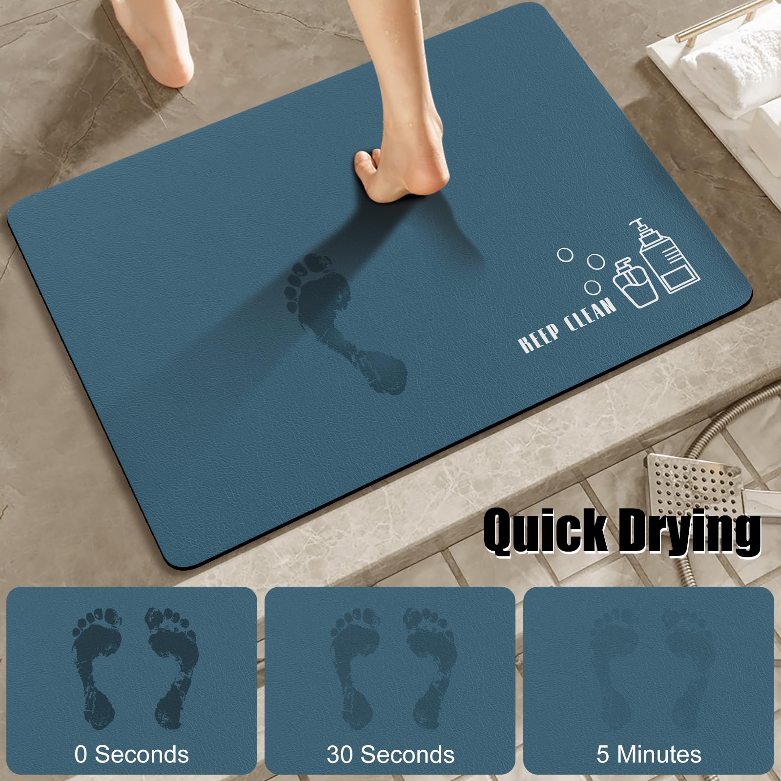 Siliget Bath Mat 60 * 40cm Quick Dry Non Slip Floor Mat Absorbent Magic Mat Kitchen Washable Carpet Toilet Anti Mould (Blue, 60 * 40) - Image 4