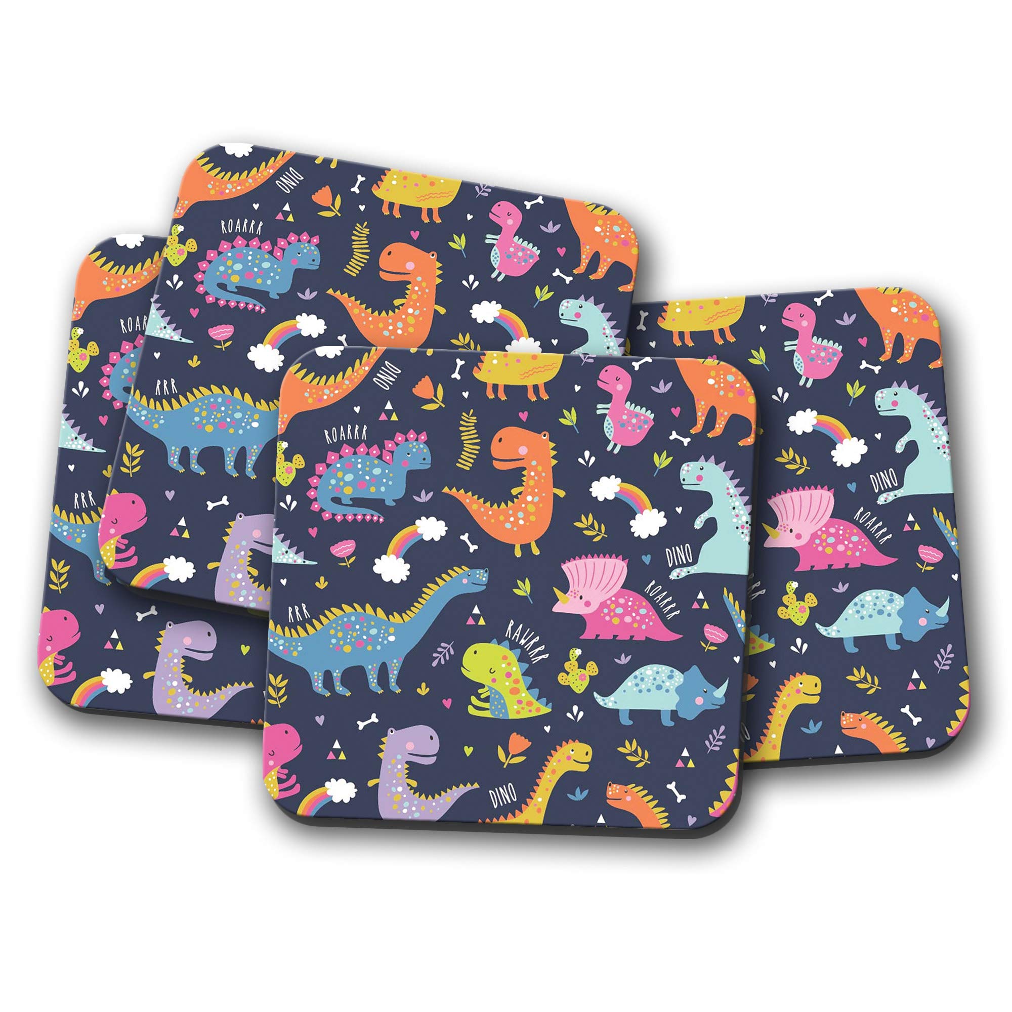 4 Set - Colourful Cartoon Dinosaurs Coaster - Dino Cute T-Rex #16780