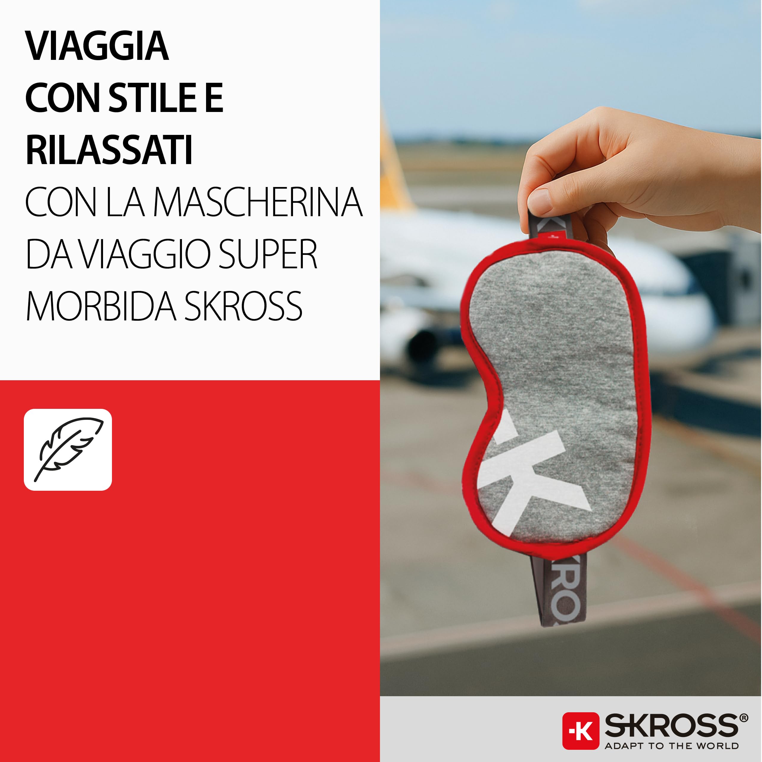 SKROSS - Deluxe Sleep Mask - Maska do spania w podróży lotniczej, samochody, pociąg. Maski miękkich oczu blokuje światło w 100% - zmywalne - czerwony