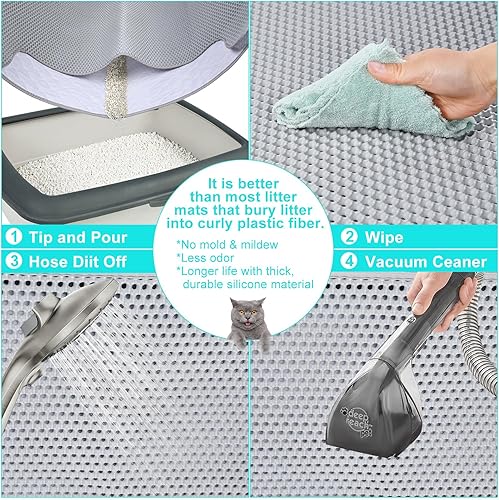 Miniatura 7 de Tapete grande de arena para gatos de 46 x 32 pulgadas, tapete de doble capa para atrapar arena para gatos, a prueba de orina e impermeable,