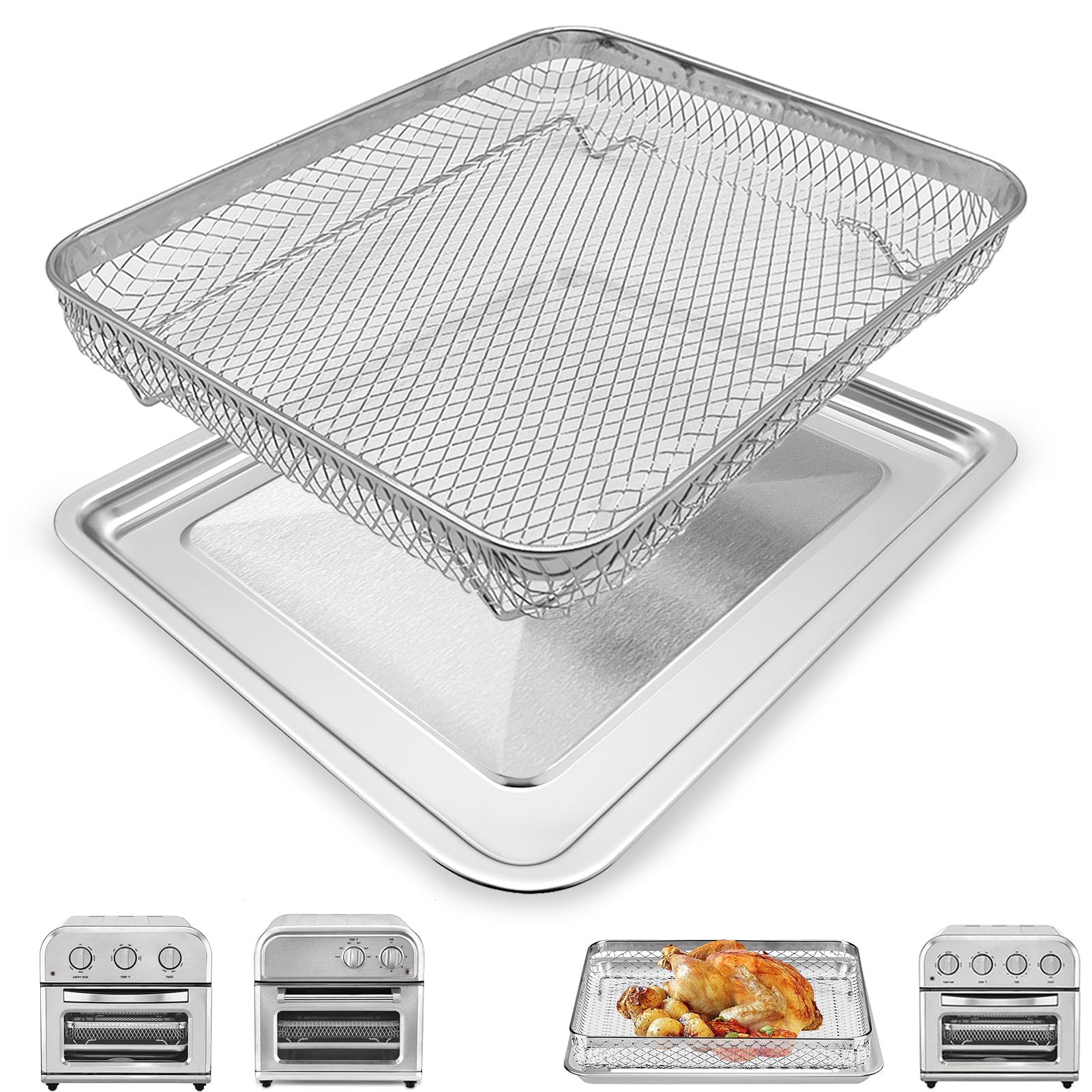 Wymienna taca do frytownicy powietrznej do Cuisinart TOA-26 TOA-28 Toster Air Fryer Piec konwekcyjny, 25 x 25 cm nieprzywierająca siatkowa frytownica powietrzna kosz ze stali nierdzewnej, akcesoria do