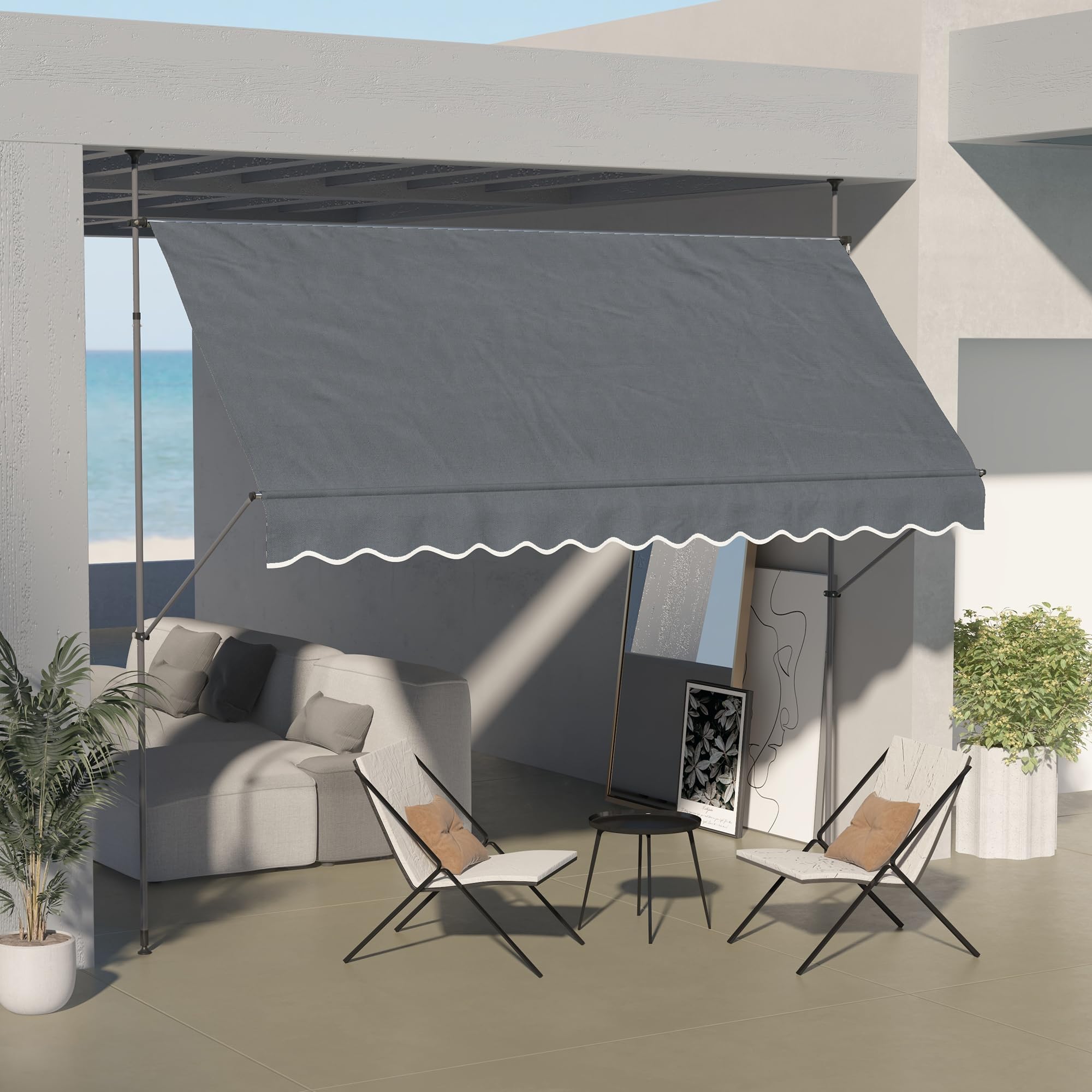 Outsunny Toldo Manual Retráctil 3,5x1,2 m Toldo Exterior Terraza Enrollable Altura Ajustable con Manivela 210-300 cm Sin Taladro Protección UV30+ para Balcón Jardín Gris Oscuro