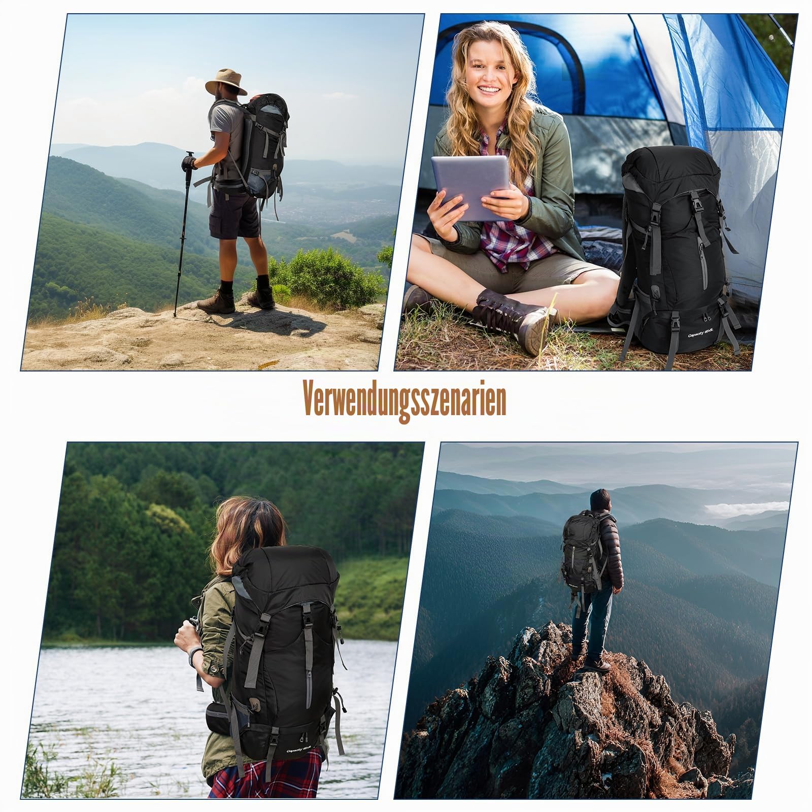 Cozary Wanderrucksack 70L Herren Damen Trekkingrucksack Outdoor Wandern Rucksack Mit Regenabdeckung, Reißfest Wasserdicht mit Belüftungssystem, Mehrere Fächer für Bergsteigen Camping Trekking