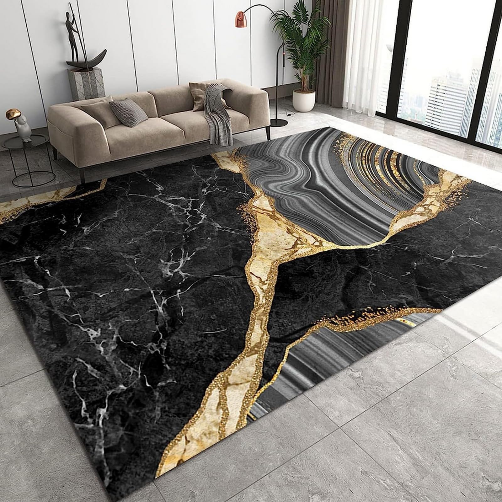 Tapis de salon moderne en velours cristal 3D texture marbre haute densité
