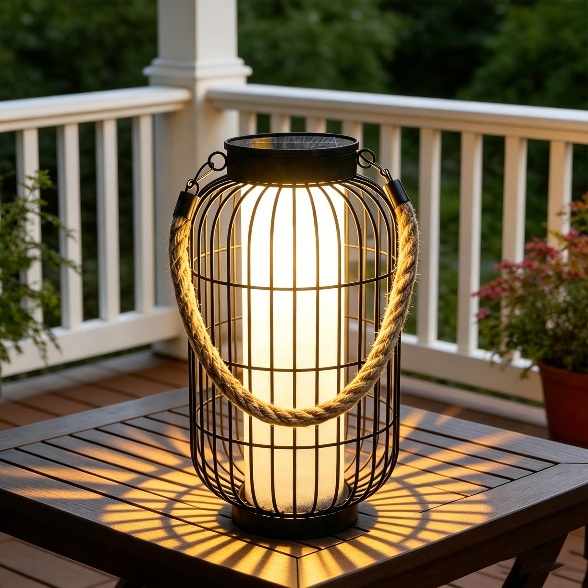 Lanterne solari più grandi per esterni, lanterna solare rustica, doppia ricarica (USB/solare), impermeabile IP44, in metallo, decorativa, da appendere o da tavolo, per cortile, patio, giardino