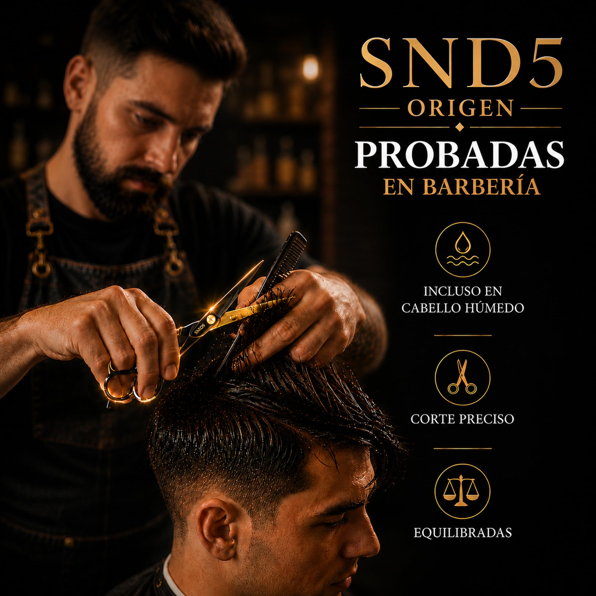 Tijeras Peluquería Profesional SND5 ORIGEN 6,5" - Set de Tijeras de Corte y Entresacar con Estuche Premium, Ideales para Cabello y Barba, Equilibradas, Precisas y Cómodas para Peluqueros y Barberos