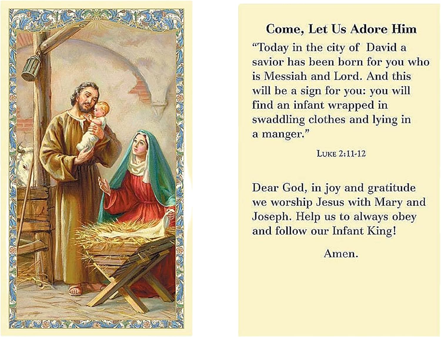 Needzo Bulk Nativity Christmas Prayer Card, Religious Holiday Catholic Blessing Cards with Holy Family, 100 Pack, 4.125 Inches