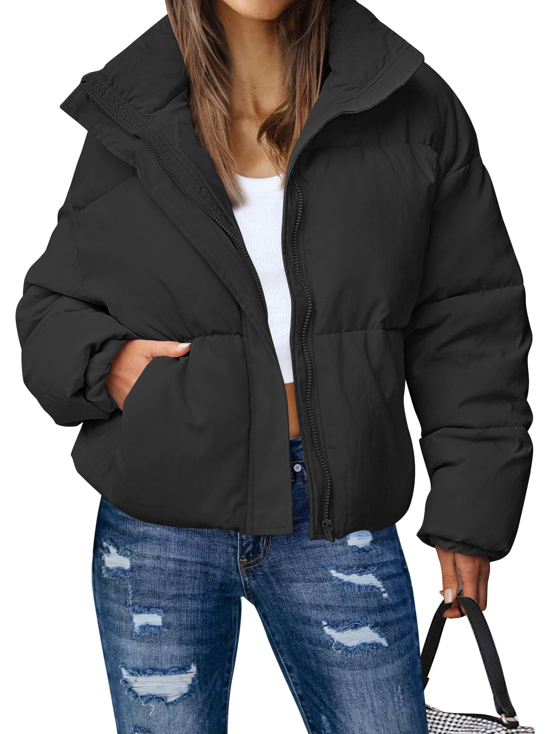 MEROKEETY Women's Winter Long Sleeve Zip Puffer Jacket