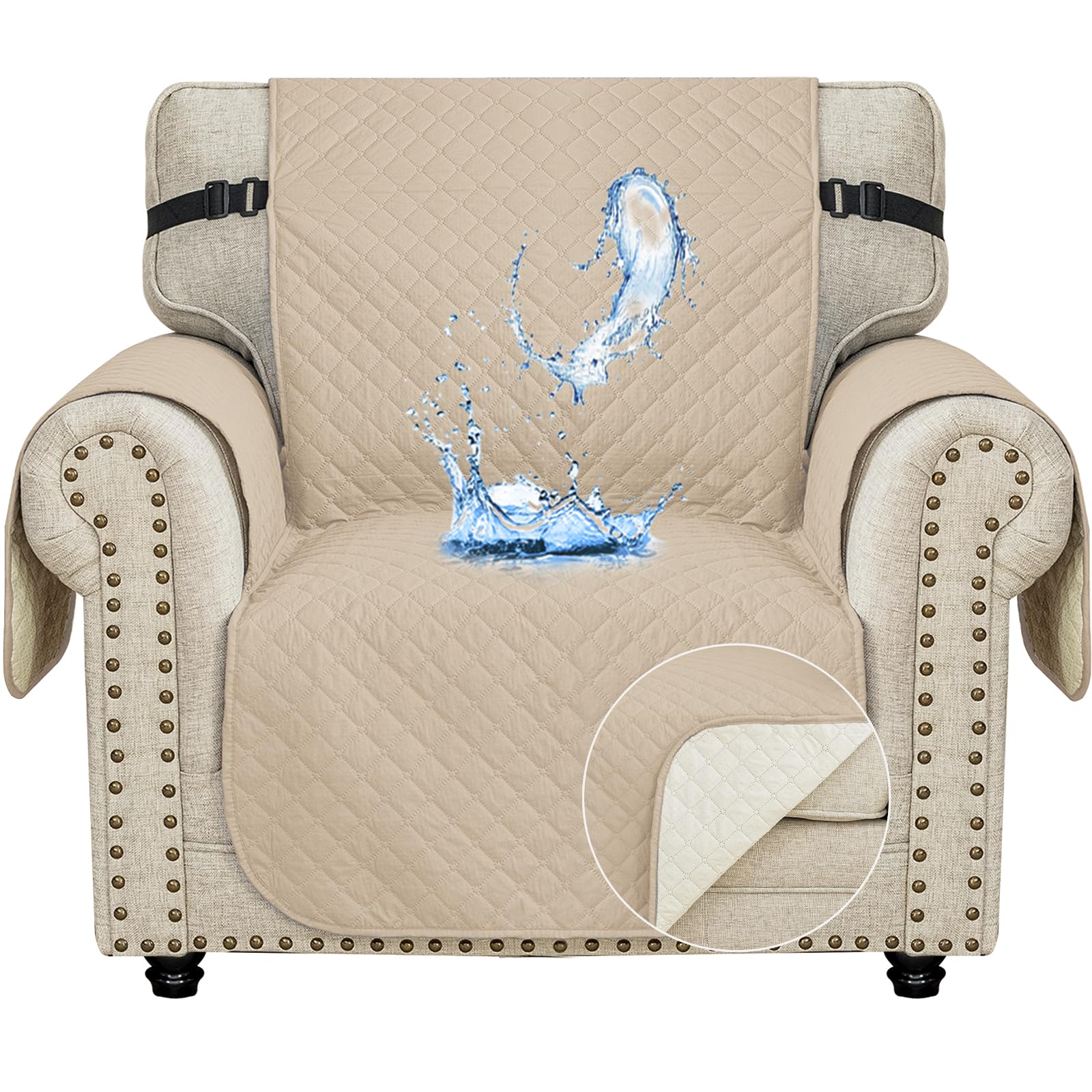 Ystyle Funda Cubre Sofa 1 Plaza - Impermeable Fundas Sofa Verano, Protector Sofa para Gatos Arañazo y Perros Mascotas, Fundas para Sofa Antideslizante Antimanchas Lavable, Beige