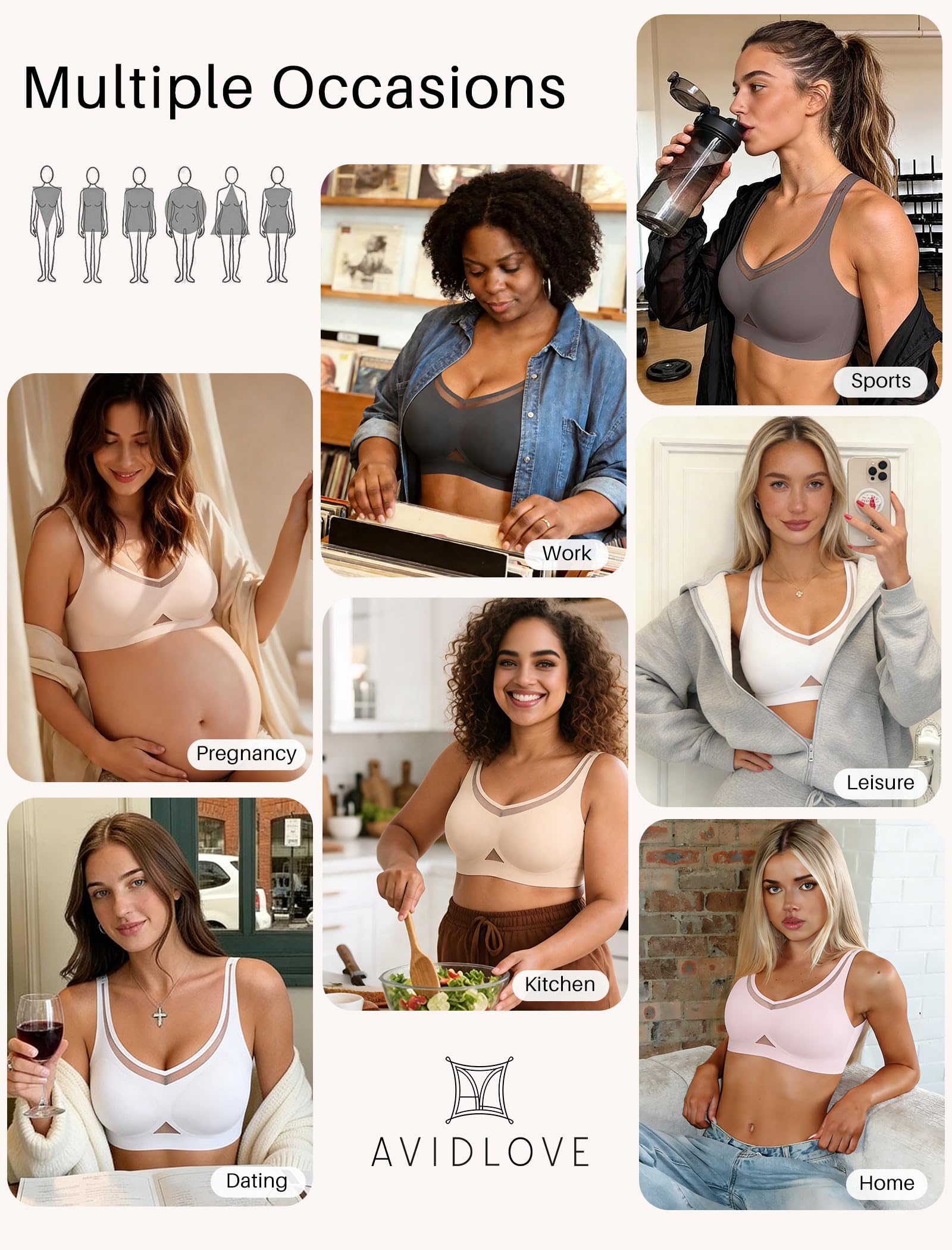 Avidlove Wireless Bras for Women Mesh Full Coverage Jelly Padded Bralette No Underwire Seamless Everyday Bra — view 5