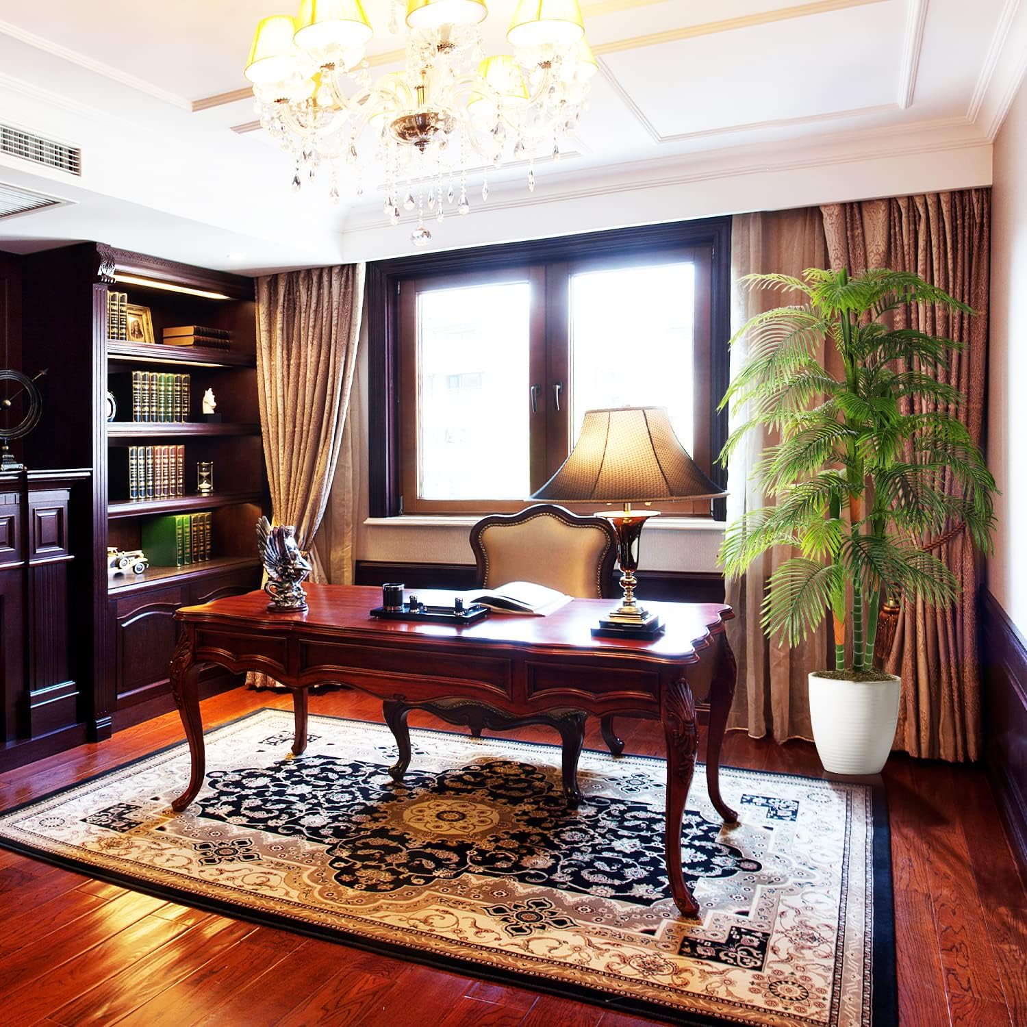 6ft Artificial Golden Cane Palm Tree(72in) with 3 Trunks Faux Tree and Plastic Nursery Pot, Fake Plant for Office House Farmhouse Living Room Home Decor (Indoor/Outdoor)