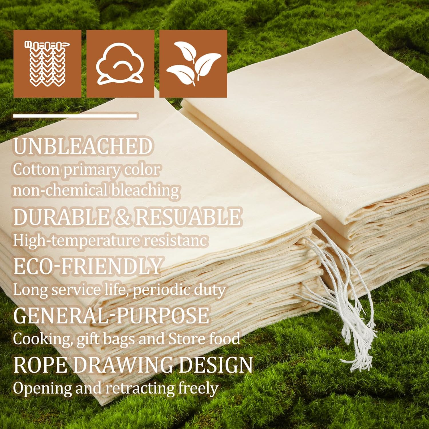 Pangda 15 Pcs Muslin Bags with Drawstring 12 x 16 Inch Cotton Grocery Drawstring Bag Canvas Large Storage Cloth Bags Bulk Reusable Grocery Sacks for Grains Bread Fruit Party Wedding Home Storage - Image 3