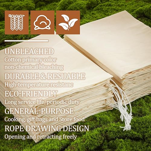Miniatura 3 de Pangda 15 bolsas de muselina de 12 x 16 pulgadas, bolsas de tela con cordón, grandes bolsas de almacenamiento de algodón reutilizables a granel,