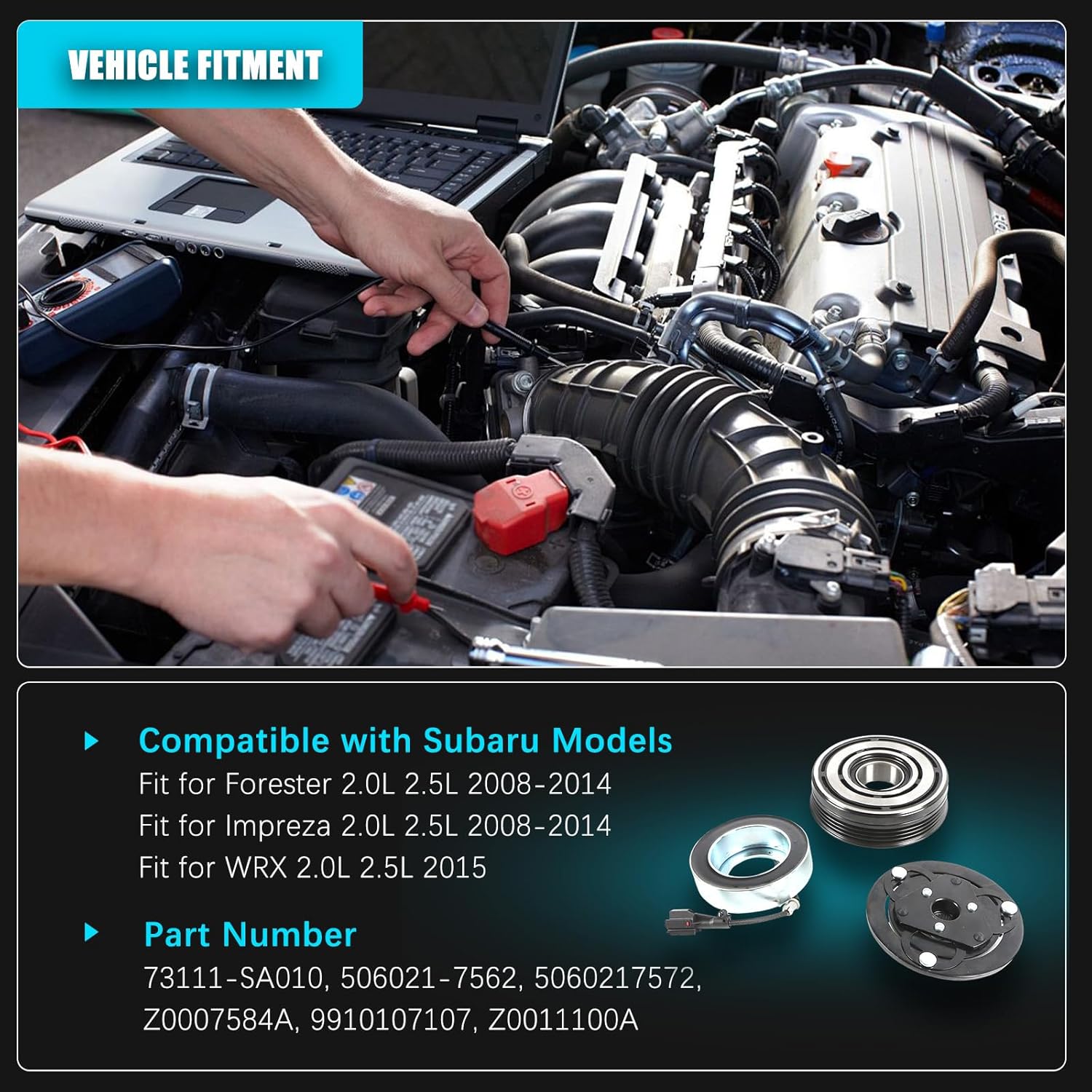 Air Conditioner AC Compressor Clutch Fit for Subaru Forester Impreza 2008-2014 for WRX 2015 2.0L 2.5L A/C Compressor Clutch Pulley Coil 73111-SA010 506021-7562 5060217572 Z0007584A 9910107107