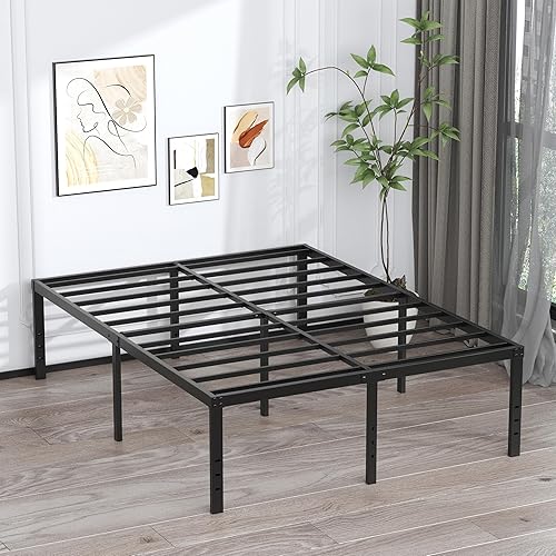 Miniatura 117 de EMODA Marco de cama Queen no necesita somier, plataforma de metal resistente de 6 pulgadas, marco de cama tamaño Queen con listones de acero, fácil