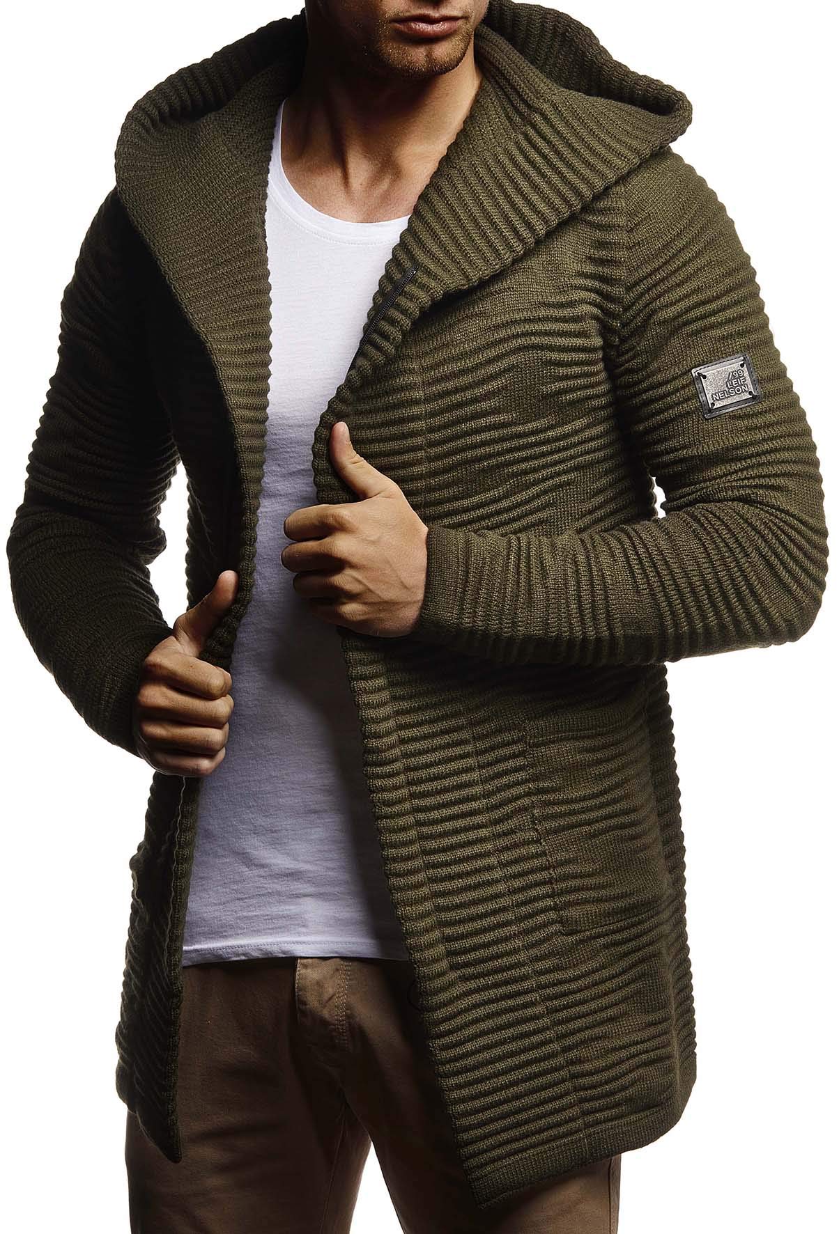Leif Nelson Giacca Uomo in Maglia con Cappuccio Cardigan LN-5715