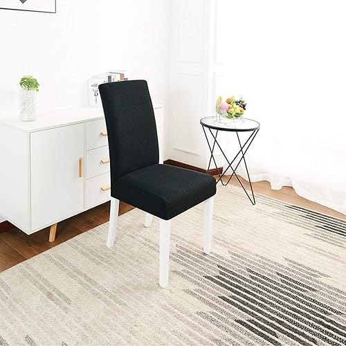 Miniatura 3 de Set of 6 Stretch Dining Room Chair Covers Elastic Chair Protectors Dining Room Non-Slip Black