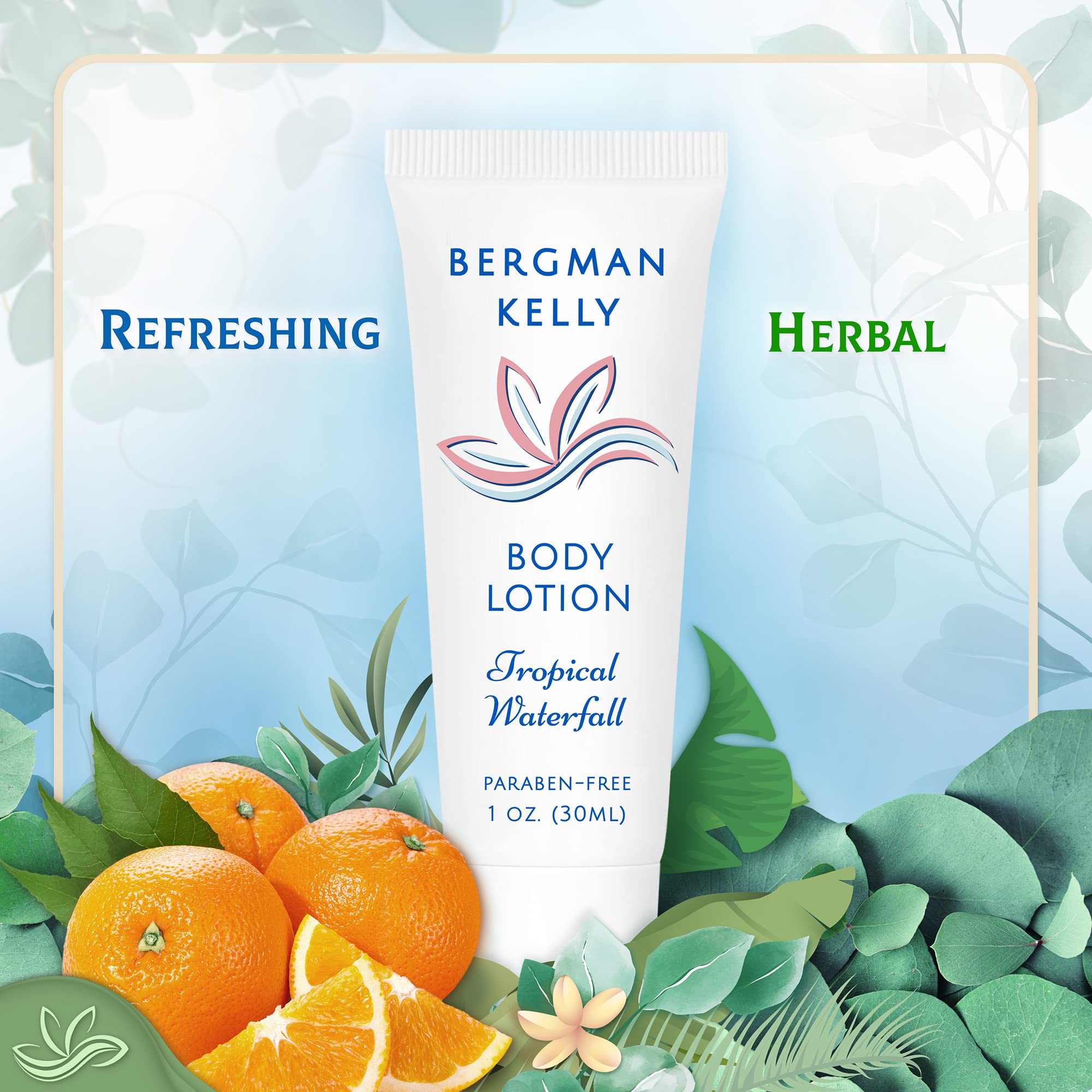 Lote de artículos de tocador del hotel Bergman Kelly - Cascada tropical, 30 ml cada uno, 200 unidades - Conjunto de 4 piezas: 50 pastillas de jabón, champú, acondicionador y loción corporal