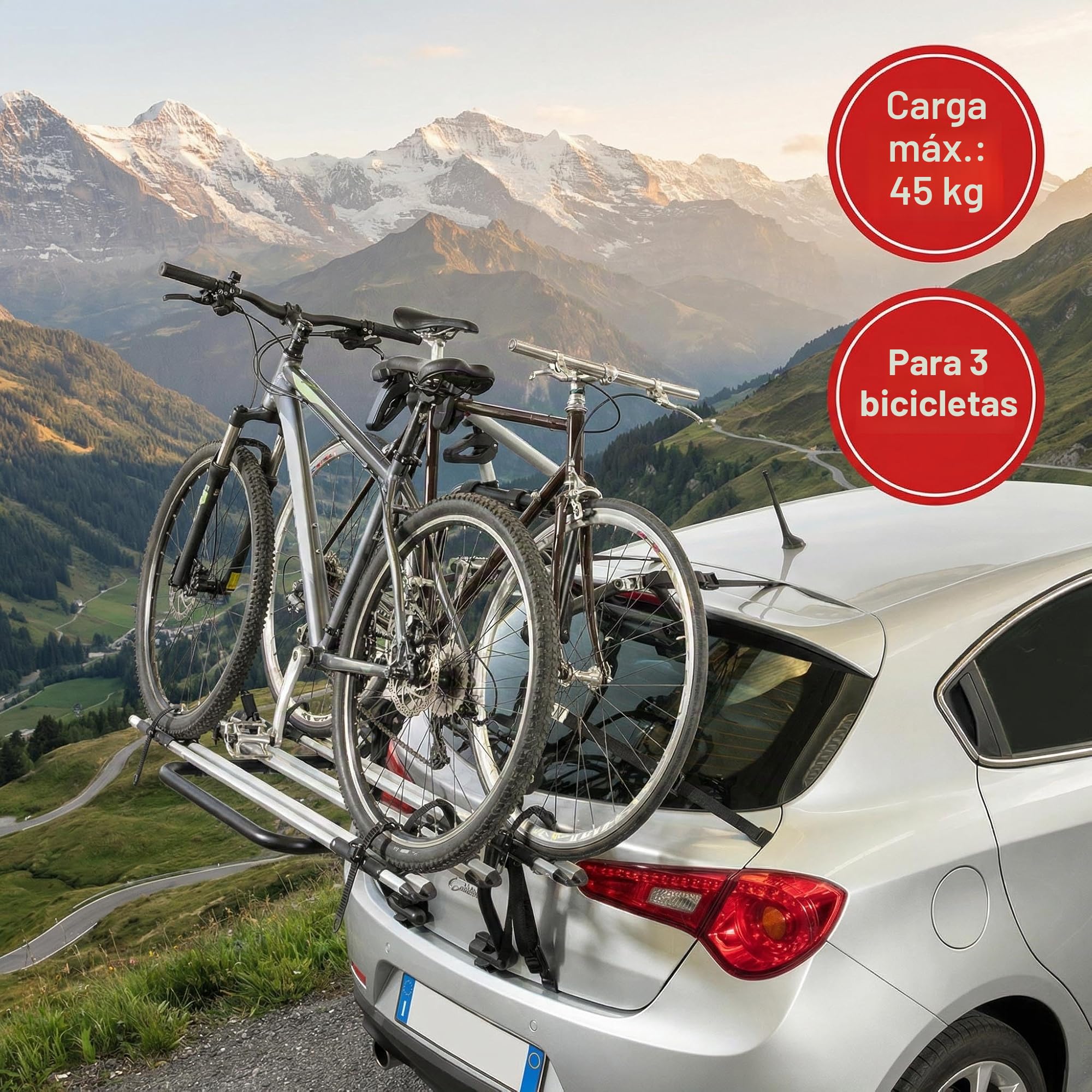 Portaequipajes trasero Portaequipajes para bicicletas con rieles 3 bicicletas | Montaje trasero de acero para 3 bicicletas