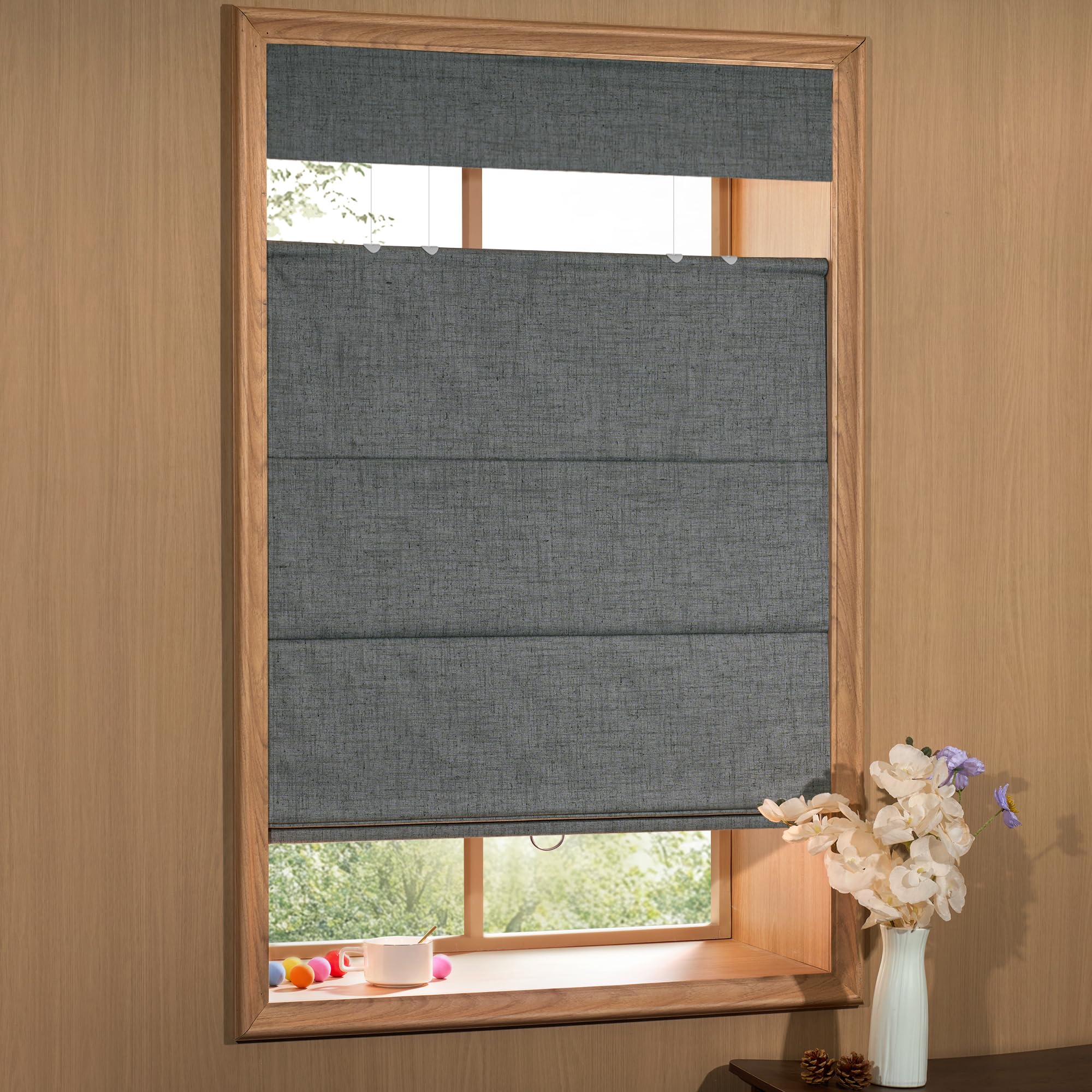 Boolegon Top Down Bottom Up Roman Shades, Cordless Blackout Roman Blinds for Custom, Room Darkening Fabric Linen Thermal Insulation Roman Shades for Windows, Blackout, Gray, 31