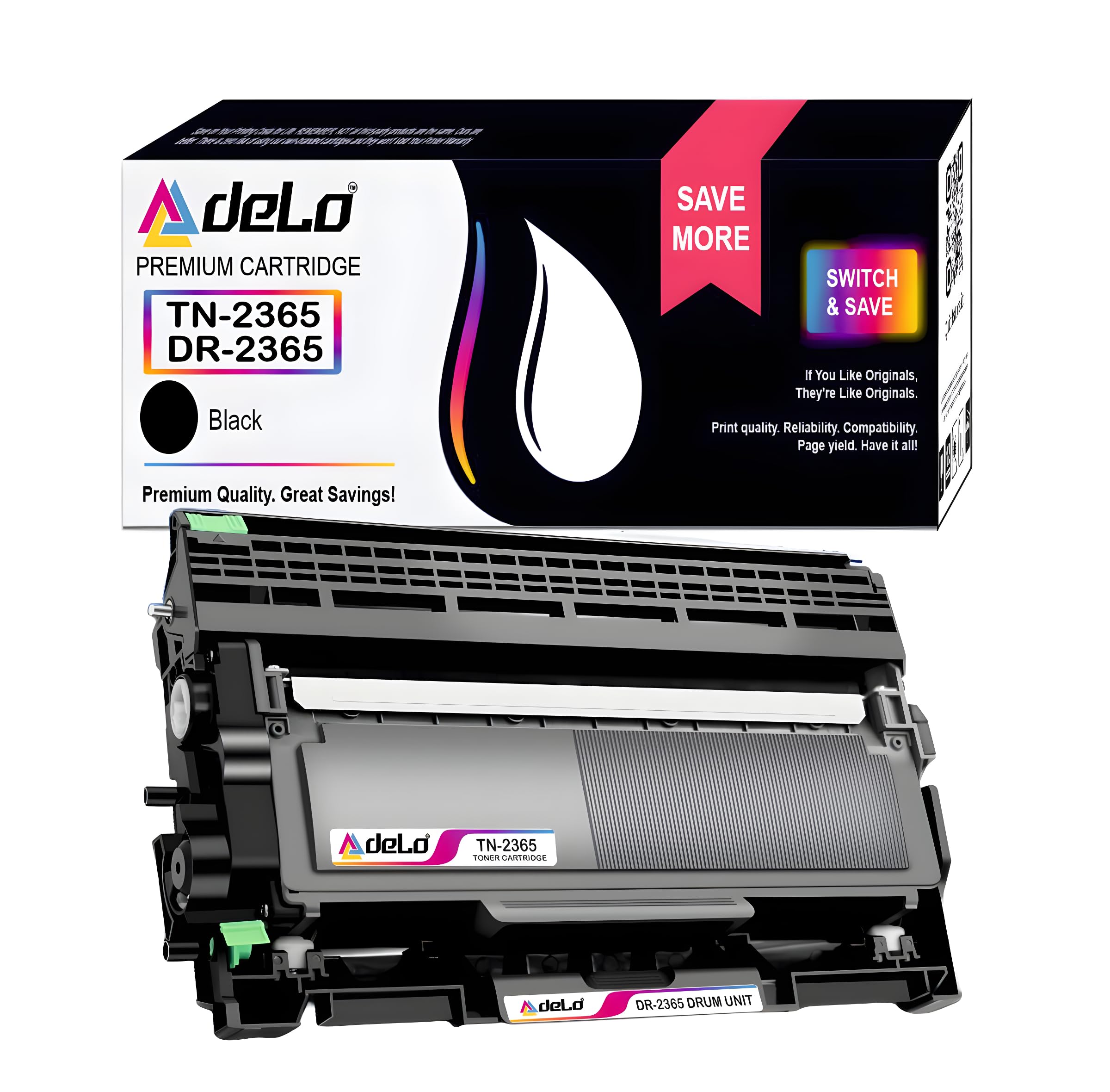 Delo Easy Refill TN-2365 Toner Cartridge with DR-2365 Drum Unit for Brother TN-2365 DR-2365 for Brother HL-L2321D , L2361DN , L2366DW , L2320d , DCP-L2541DW , L2520D , MFC-L2701D (Toner+Drum Combo)