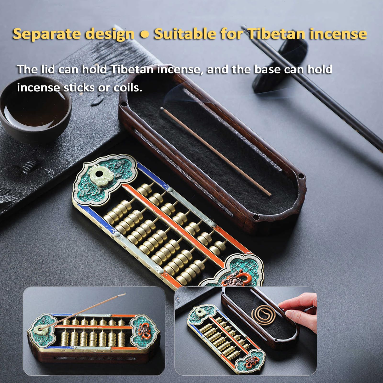 Quemador De Incienso Ábaco, Creativo Quemador De Incienso Esmaltado, Diseño Independiente, con Cuentas Auspiciosas Móviles Y Diseño De Dragón Auspicioso, para Bobinas/Incienso Tibetano