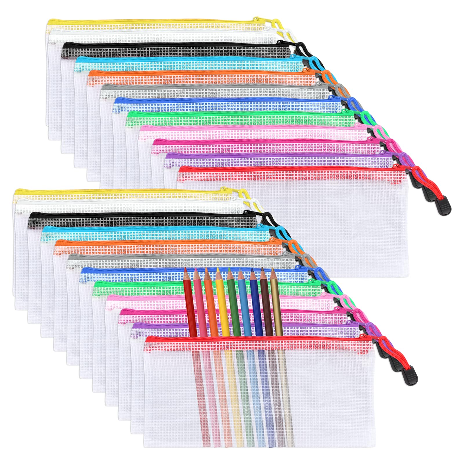 VIDETOL 36 Pcs Clear Pencil Case Mesh Pencil Pouch Zipper File Bags, Plastic Pen Pencil Bag Zipper Mesh Pouch Waterproof Travel Storage Pouch for School Office Supplies Bills Make up Cosmetics Bags